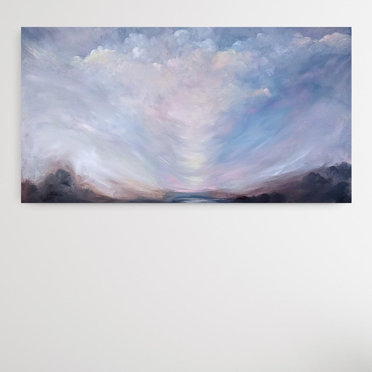 Improbable, beau et qui n'a peur de rien - Ciel / paysage dramatique abstrait - Violet Landscape Painting par Jennifer L. Baker