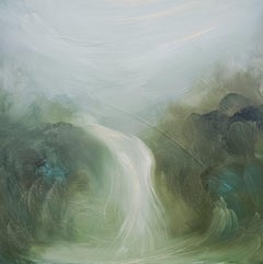 Incantata - Dreamy atmospheric green abstract landscape waterfall painting