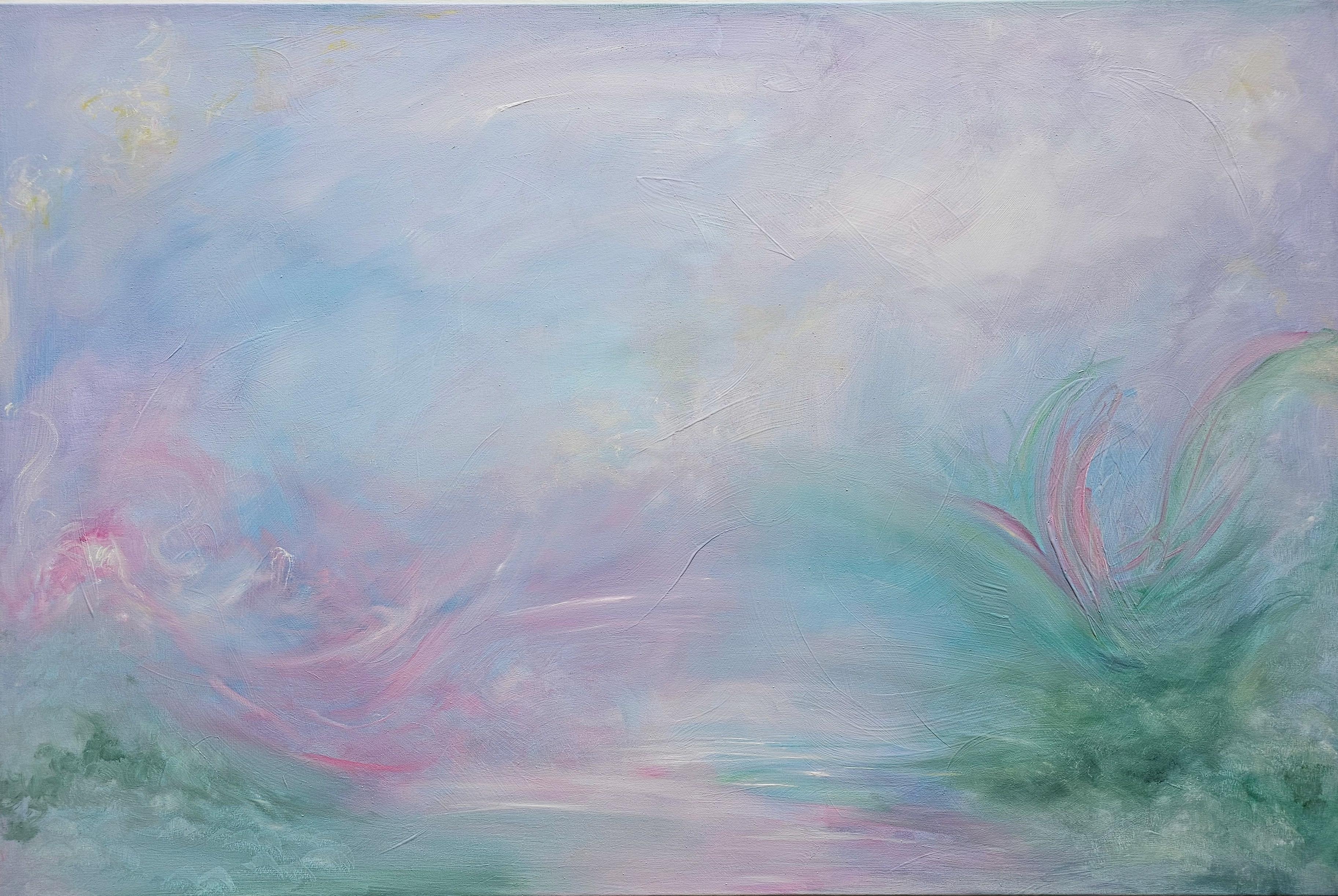 Jennifer L. Baker Landscape Painting - Inner landscape - Soft abstract landscape painting