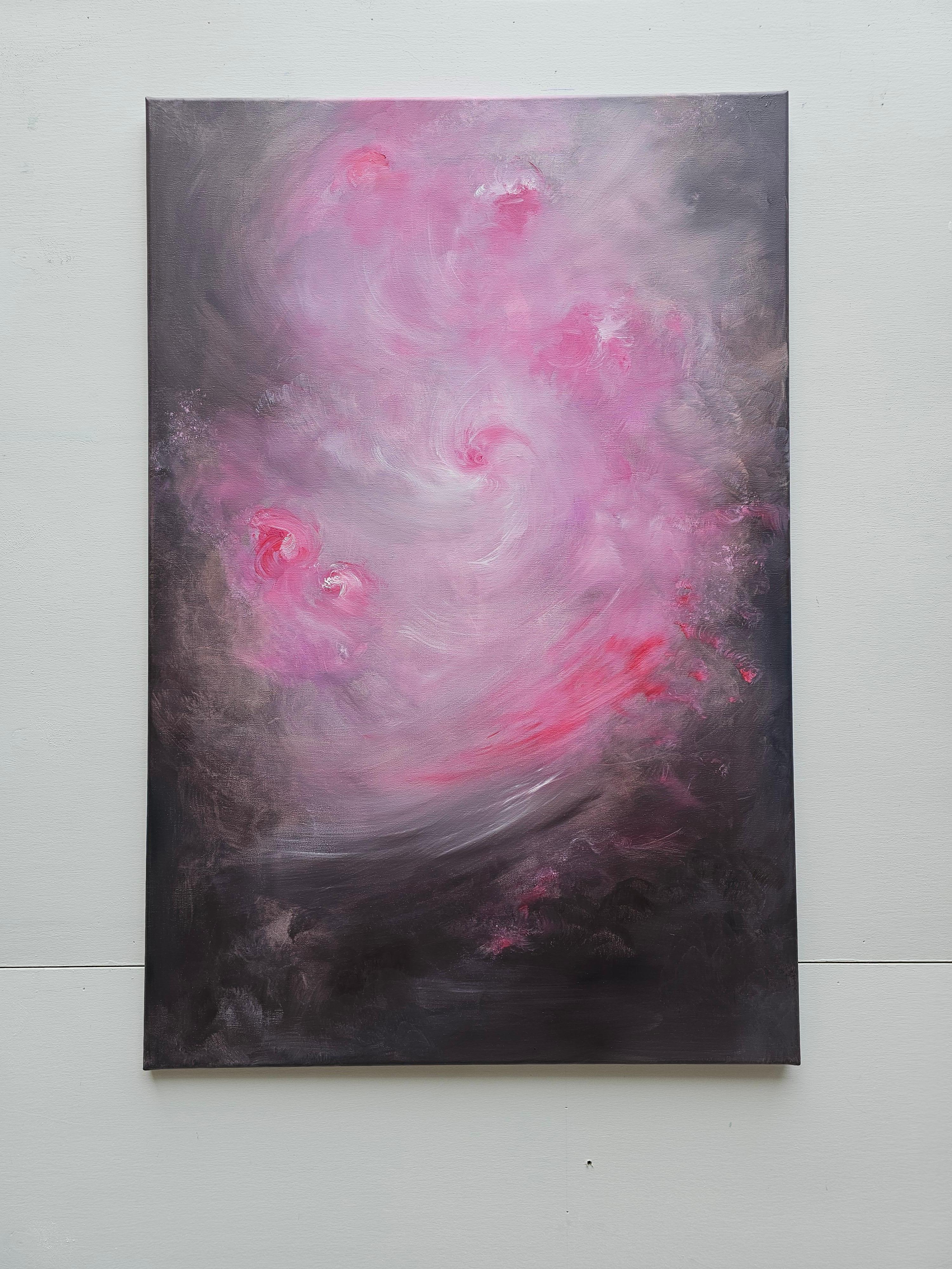 Storia intima di una rosa - Quadro astratto di rose floreali rosa e marrone caldo in vendita 8