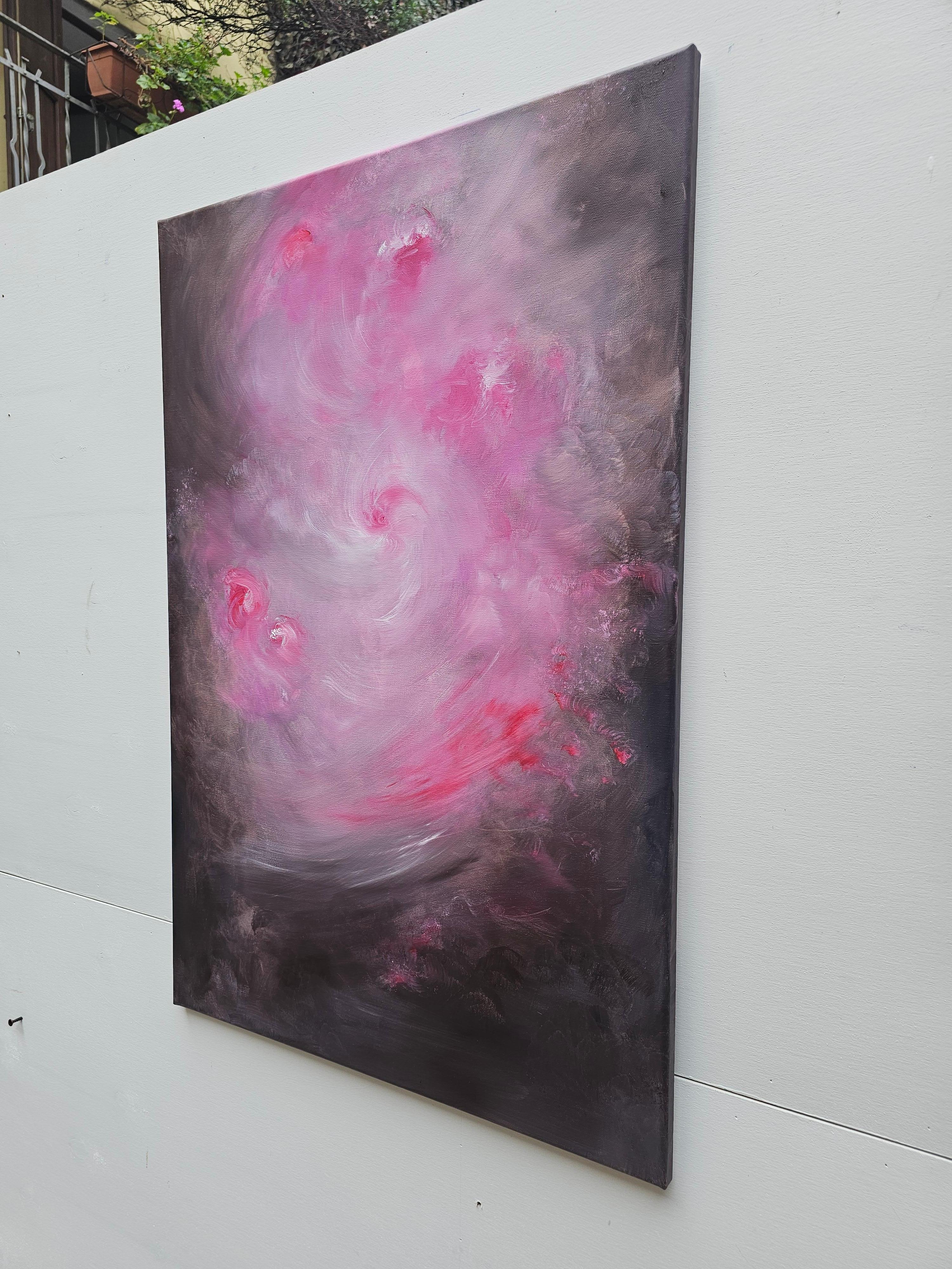 Storia intima di una rosa - Quadro astratto di rose floreali rosa e marrone caldo in vendita 9
