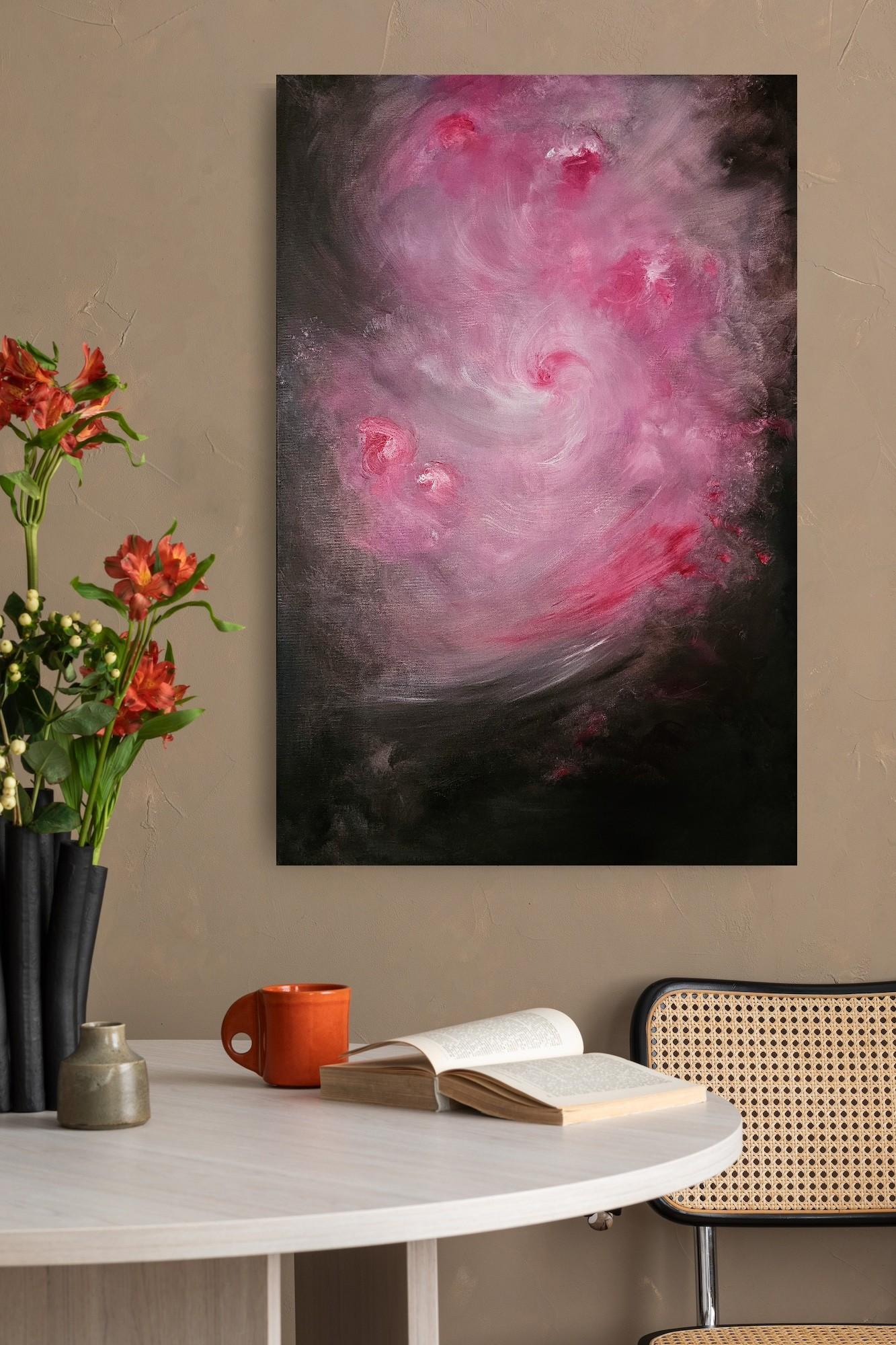 Storia intima di una rosa - Quadro astratto di rose floreali rosa e marrone caldo in vendita 3