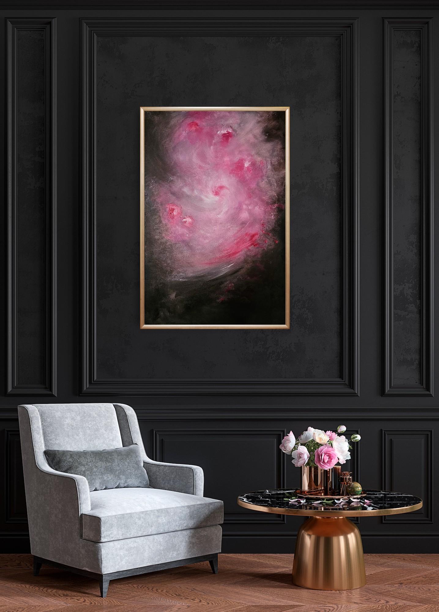 Storia intima di una rosa - Quadro astratto di rose floreali rosa e marrone caldo in vendita 4