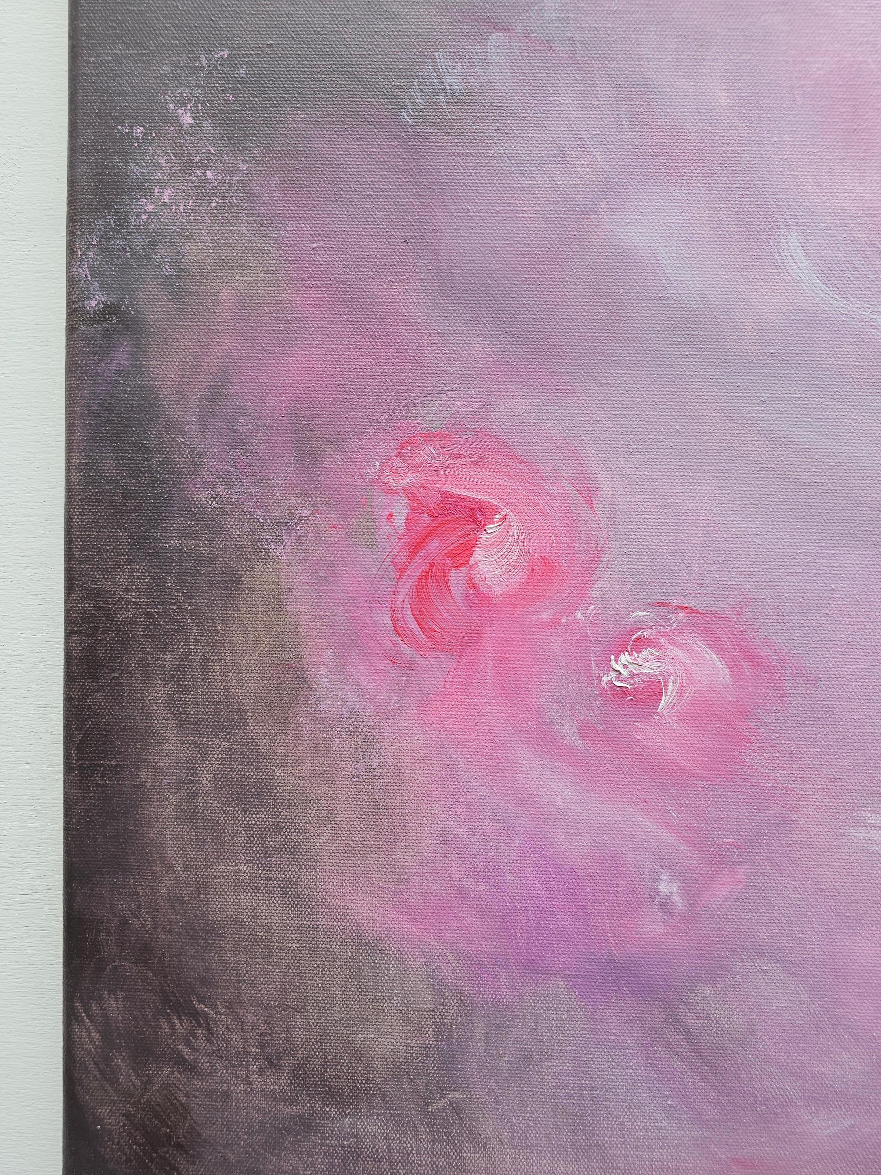 Storia intima di una rosa - Quadro astratto di rose floreali rosa e marrone caldo in vendita 11