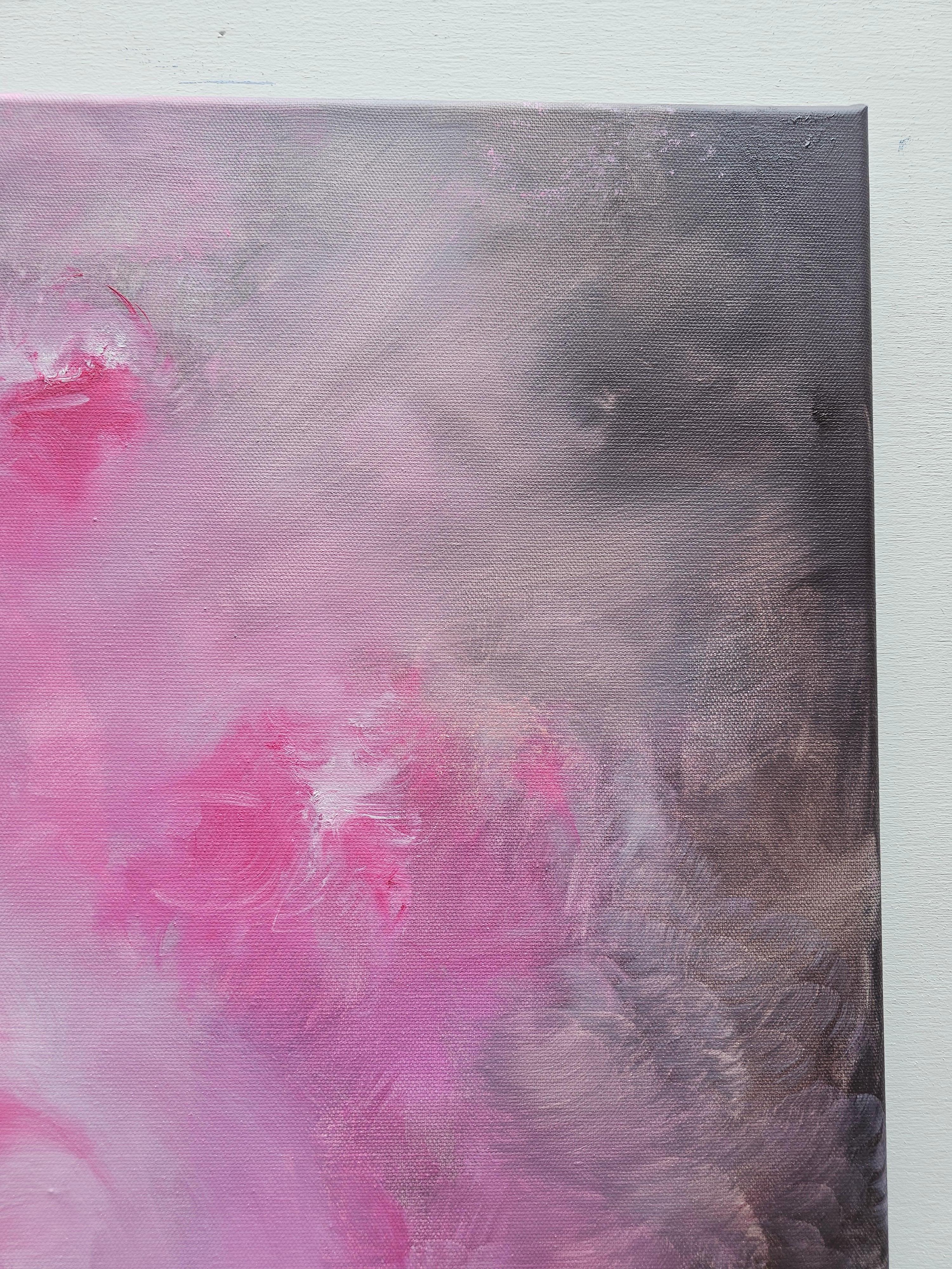 Storia intima di una rosa - Quadro astratto di rose floreali rosa e marrone caldo in vendita 12