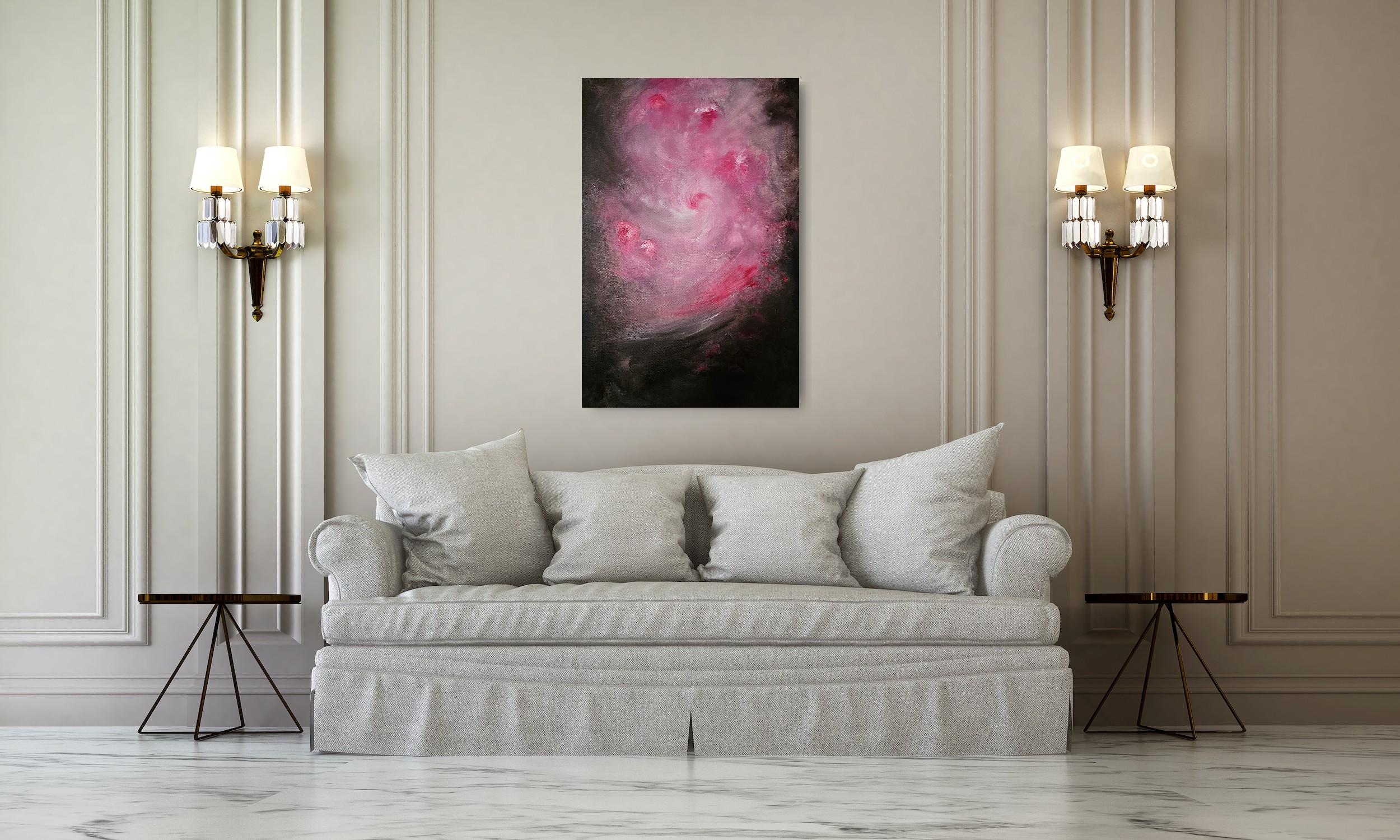 Storia intima di una rosa - Quadro astratto di rose floreali rosa e marrone caldo in vendita 7