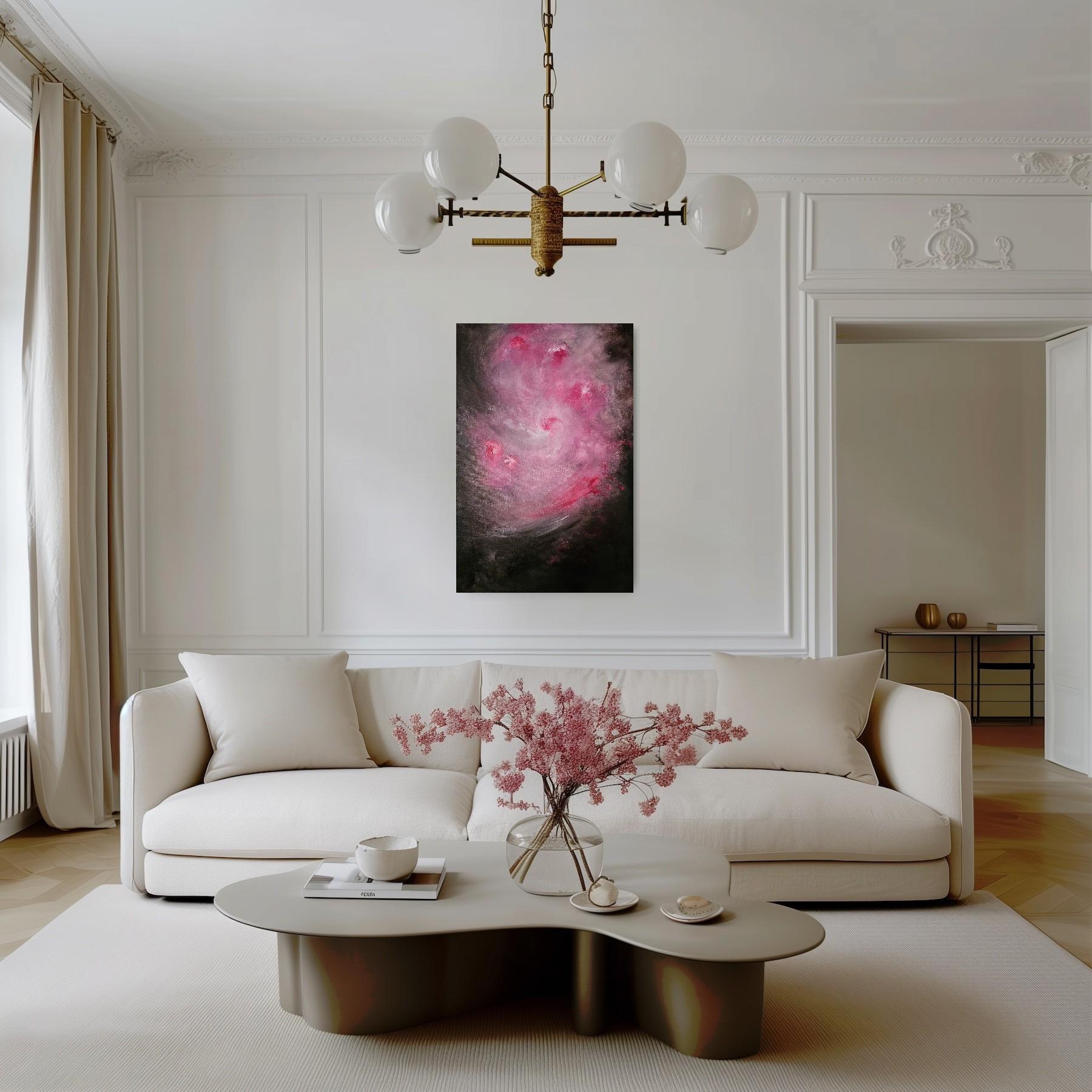 Storia intima di una rosa - Quadro astratto di rose floreali rosa e marrone caldo in vendita 1