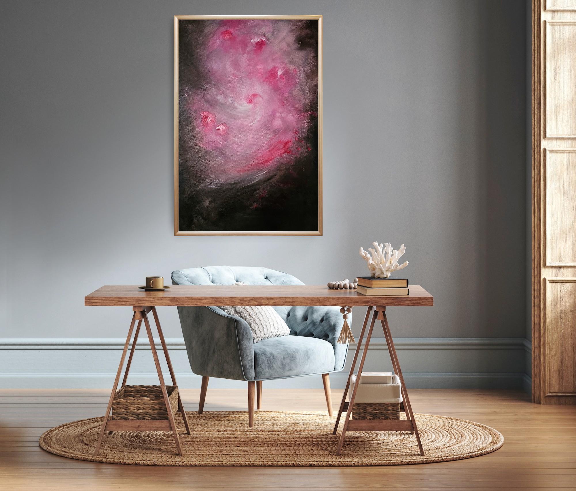 Storia intima di una rosa - Quadro astratto di rose floreali rosa e marrone caldo in vendita 2