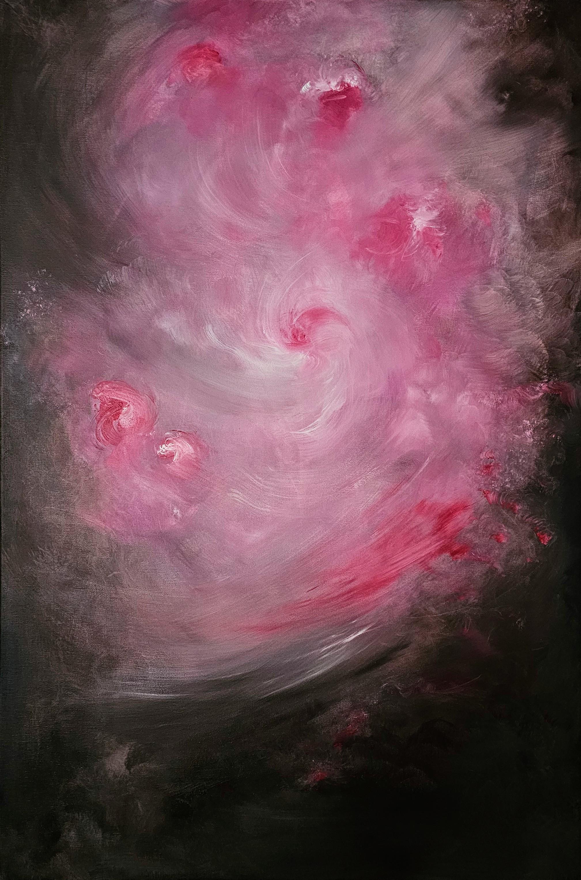 Storia intima di una rosa - Quadro astratto di rose floreali rosa e marrone caldo - Painting di Jennifer L. Baker