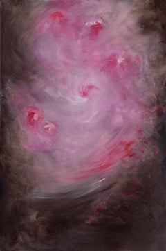 Intimate story of a rose - Pink and warm brown abstract floral rose painting