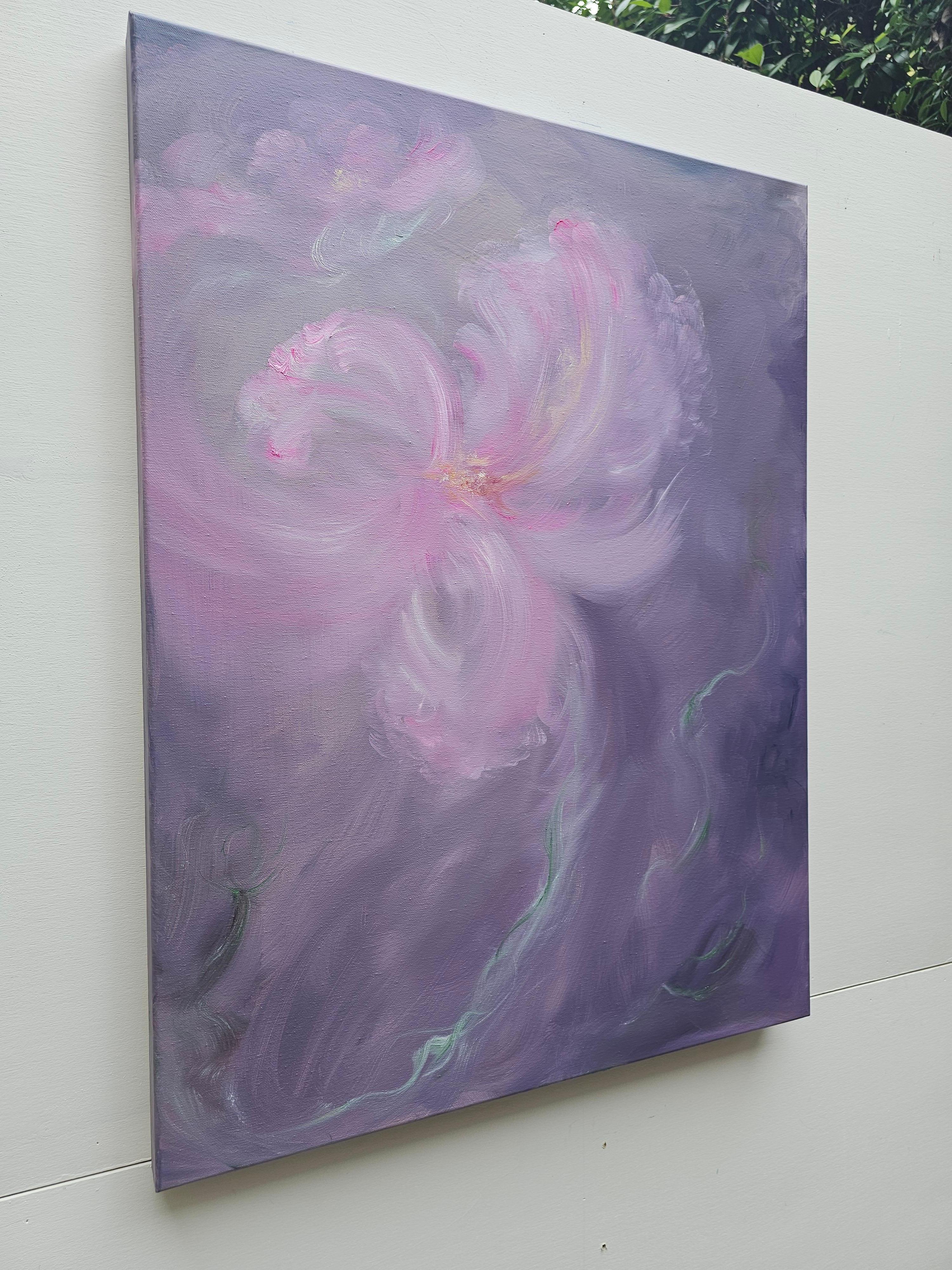 Iris in arabesco - Quadro floreale astratto viola e rosa in vendita 5
