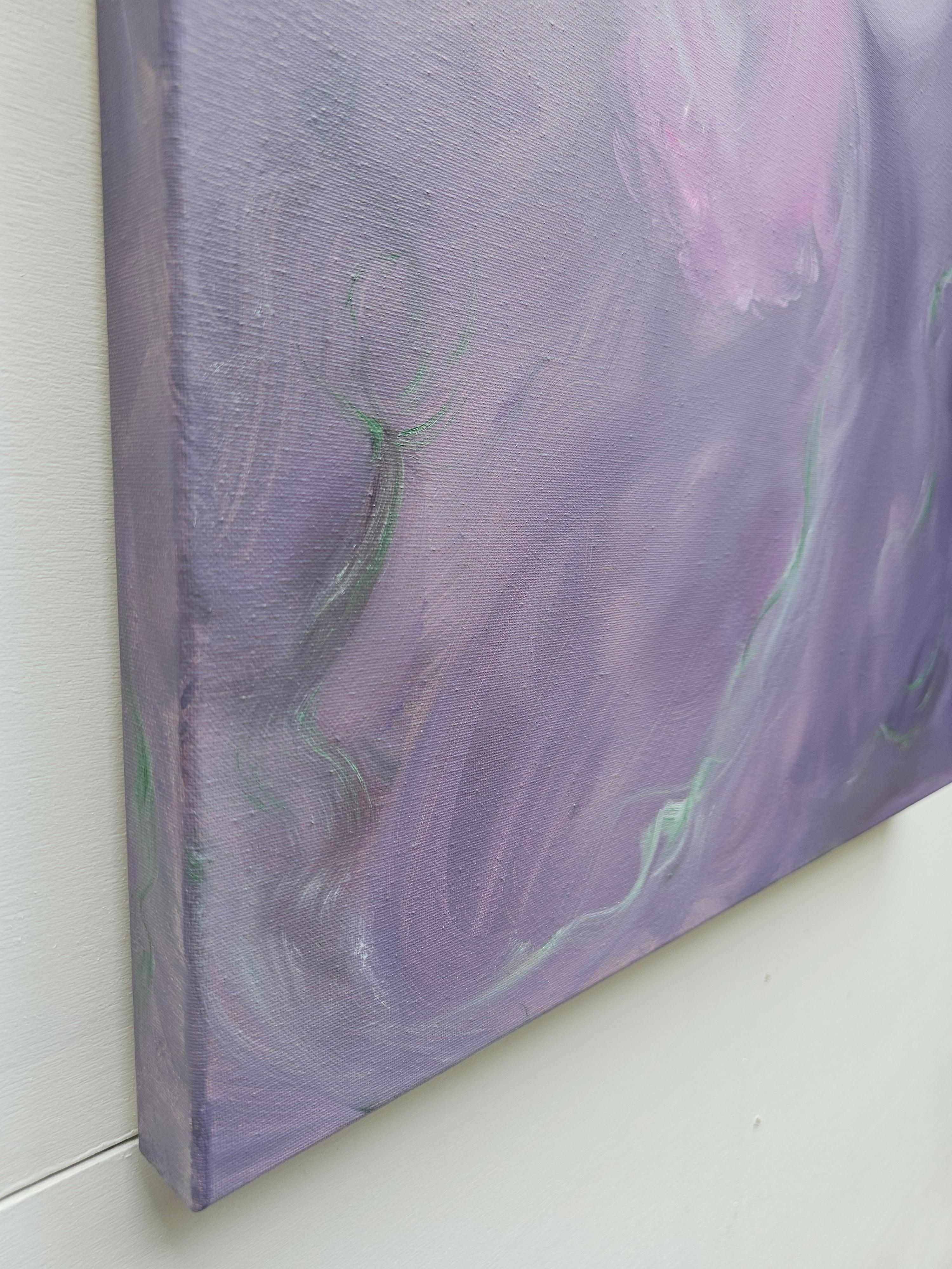 Iris in arabesco - Quadro floreale astratto viola e rosa in vendita 6