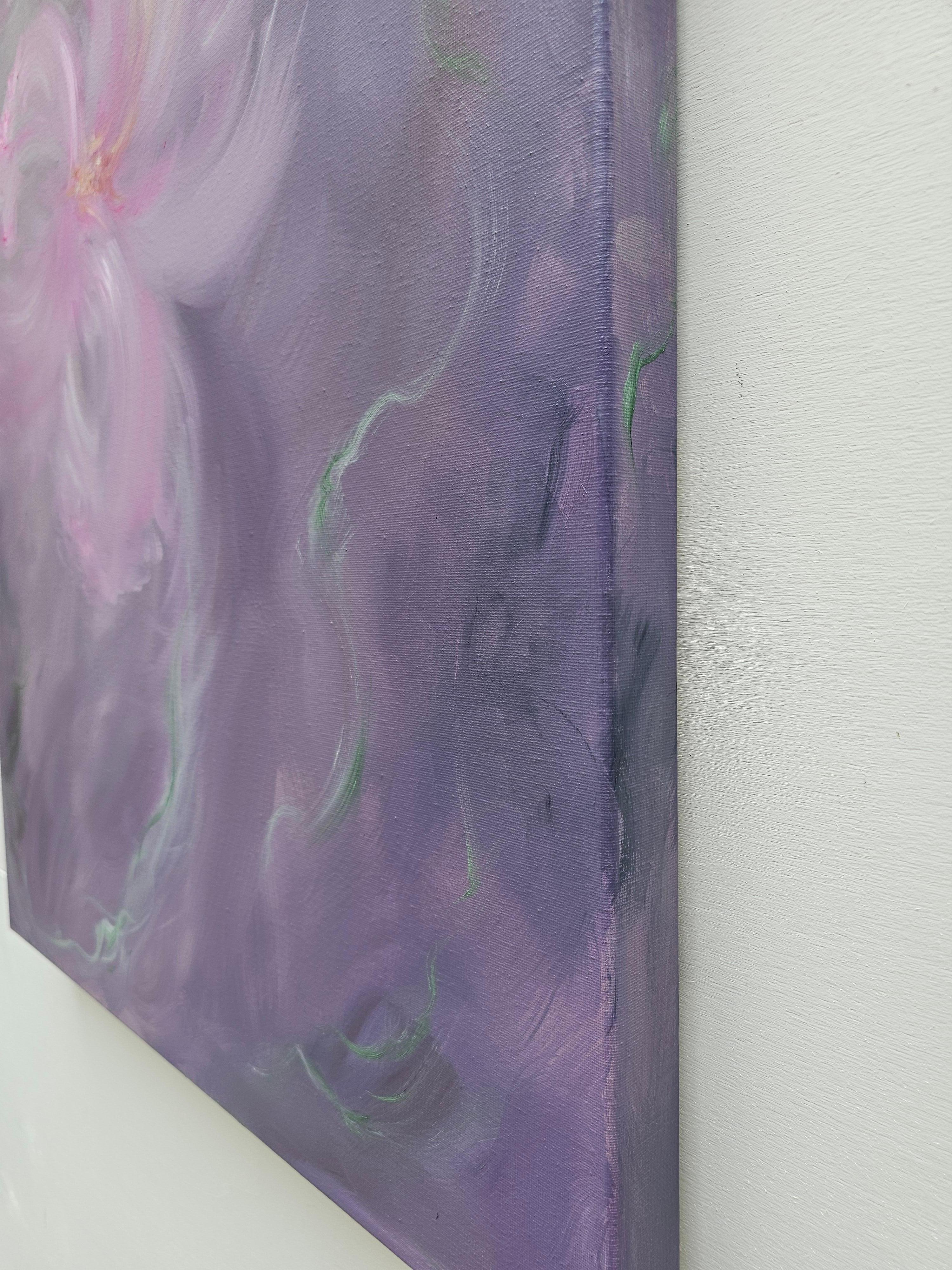 Iris in arabesco - Quadro floreale astratto viola e rosa in vendita 7