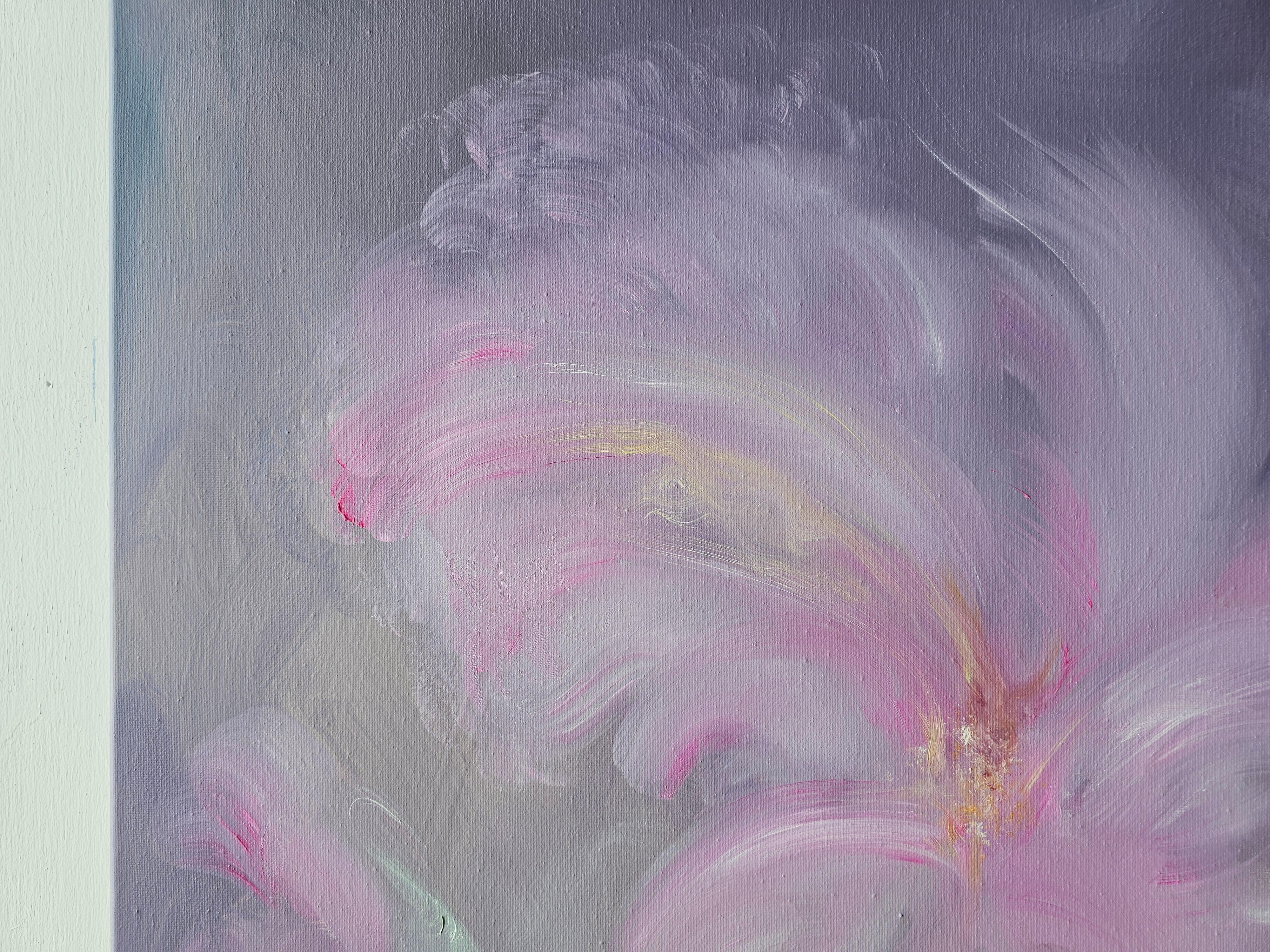 Iris in arabesco - Quadro floreale astratto viola e rosa in vendita 8