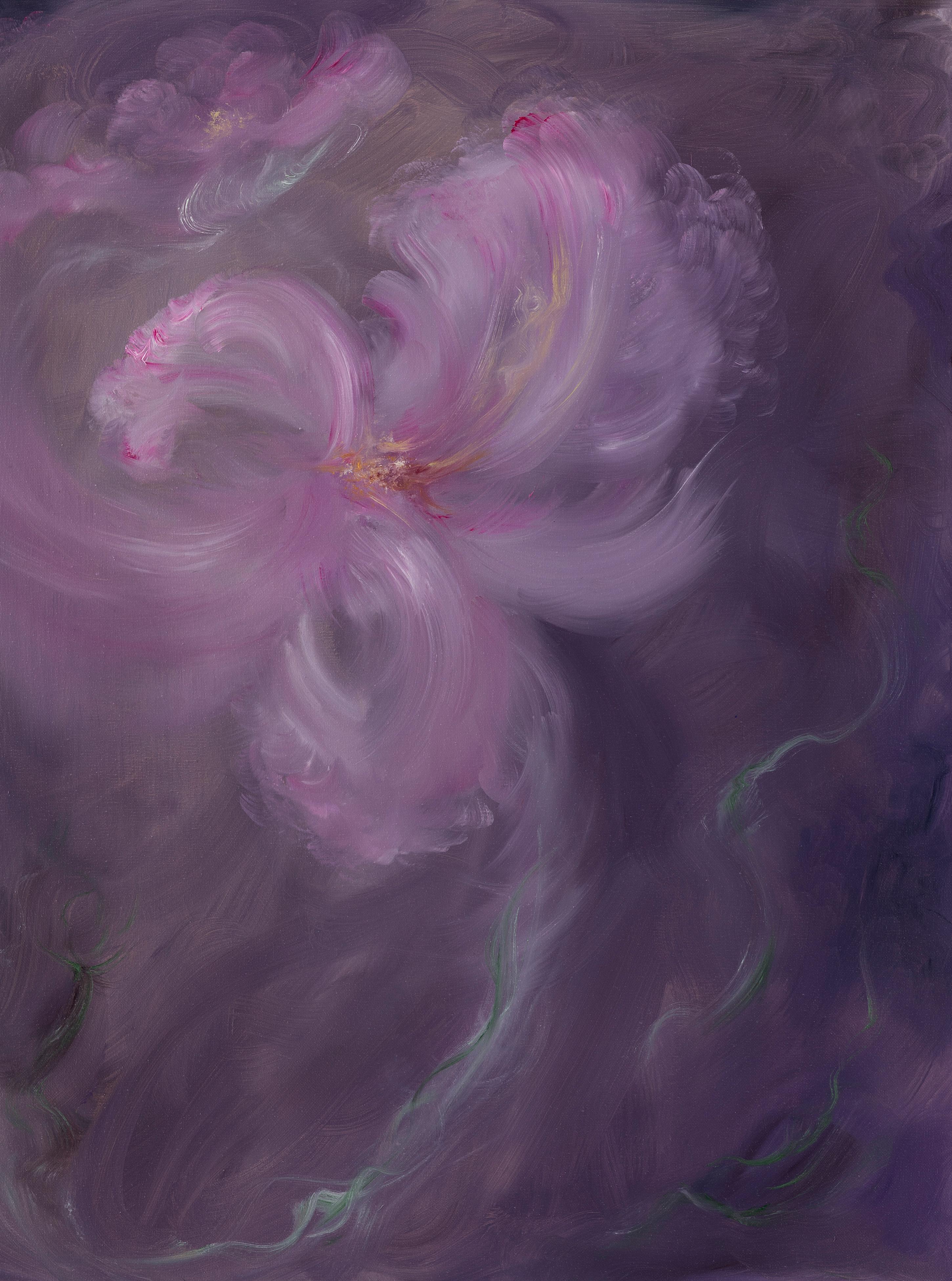 Abstract Painting di Jennifer L. Baker - Iris in arabesco - Quadro floreale astratto viola e rosa