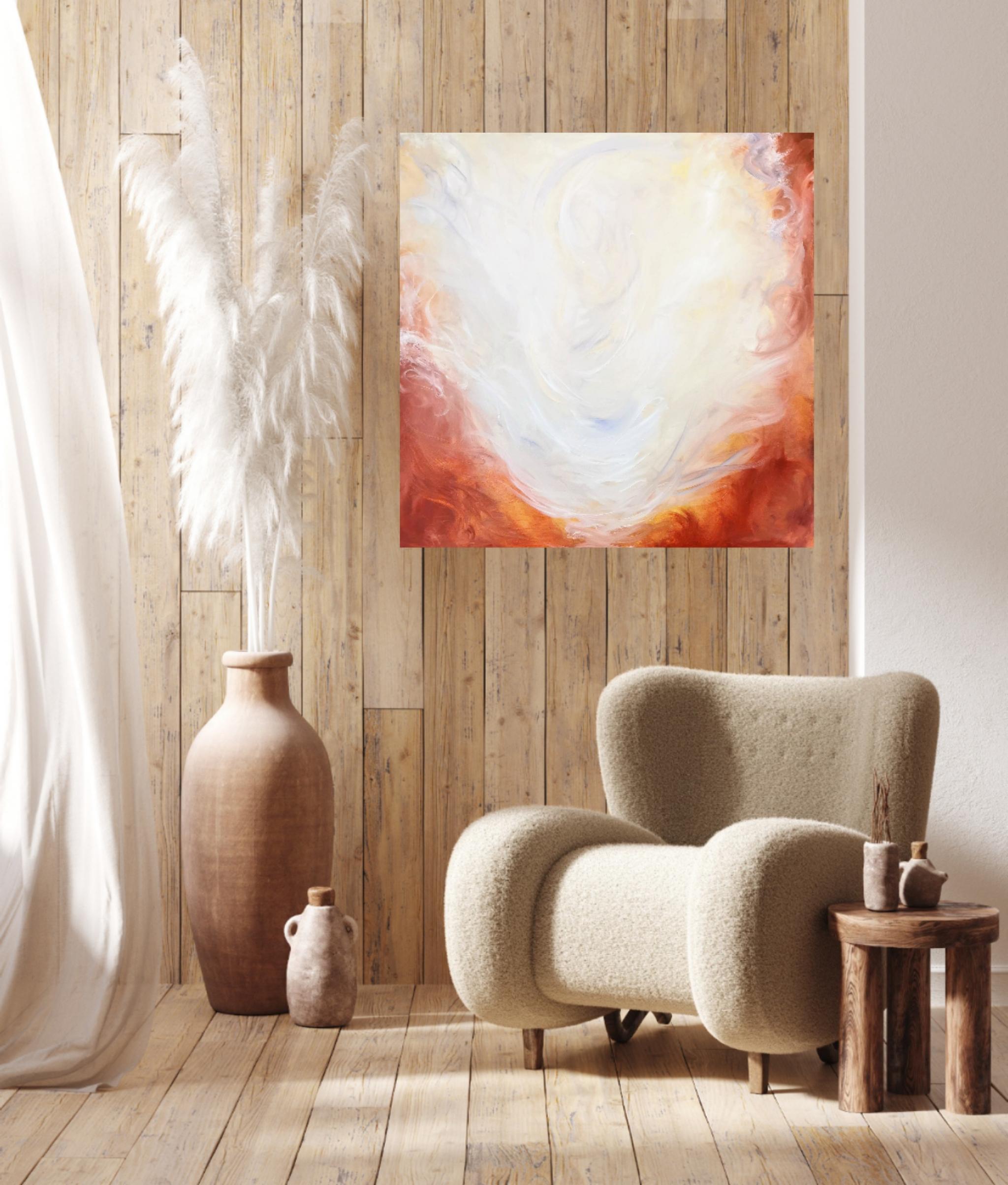 Life everlasting - Abstract expressionist red, orange, and white painting - Painting by Jennifer L. Baker