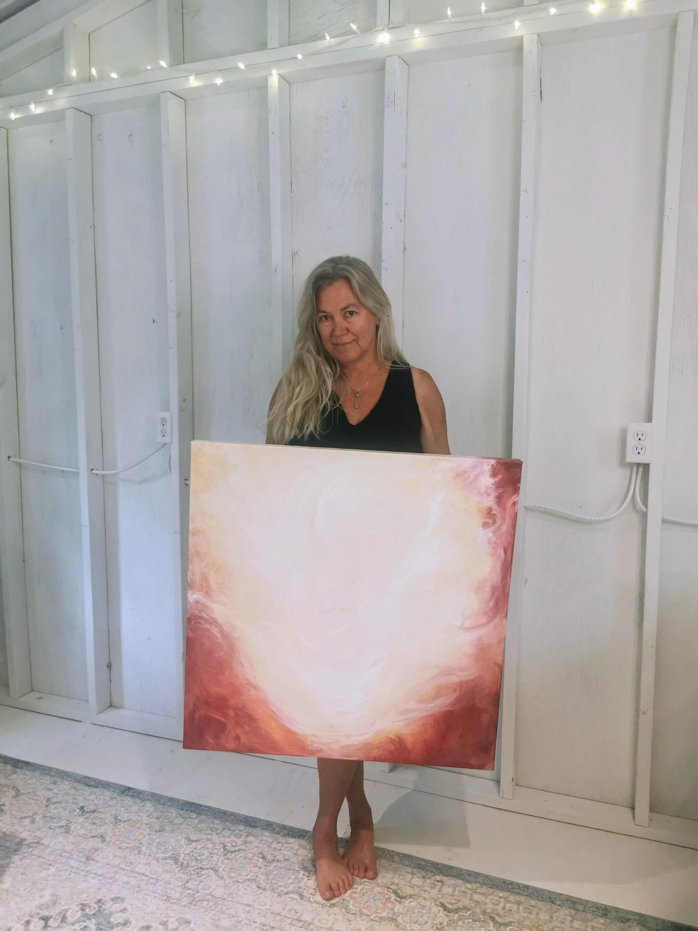 Life everlast - Quadro espressionista astratto rosso, arancione e bianco - Abstract Painting Bianco di Jennifer L. Baker