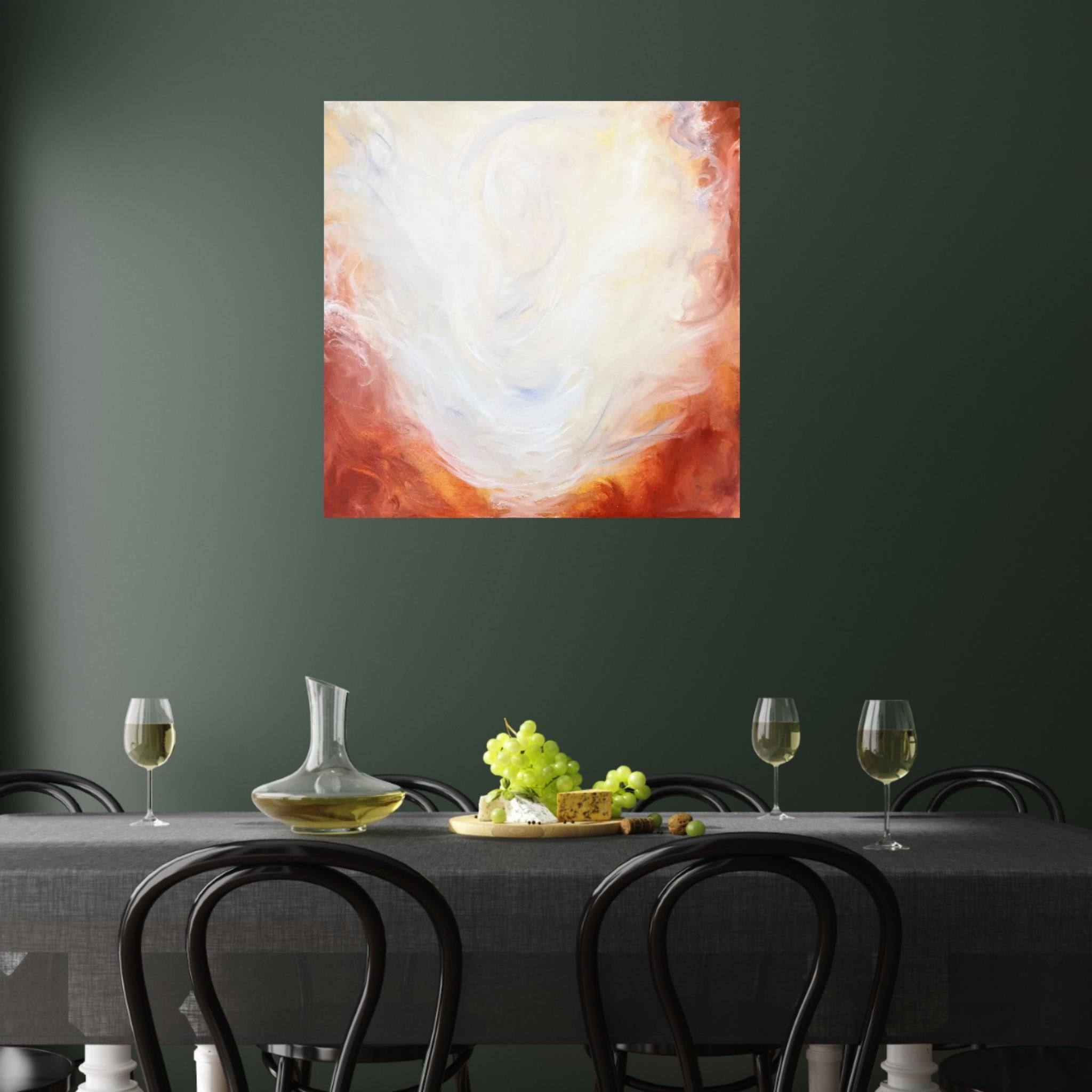 Life everlasting - Peinture expressionniste abstraite rouge, orange et blanche en vente 1