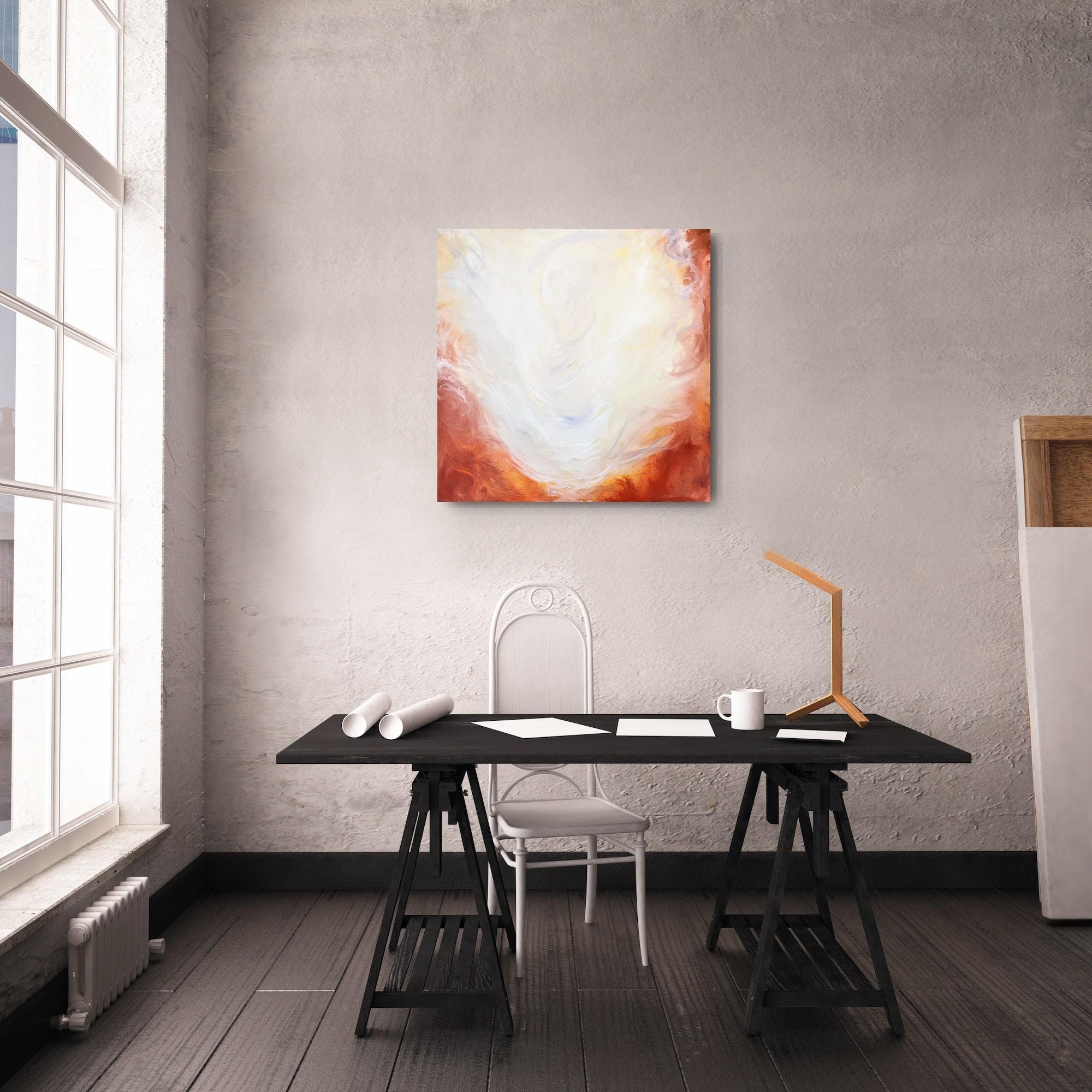 Life everlast - Quadro espressionista astratto rosso, arancione e bianco in vendita 1