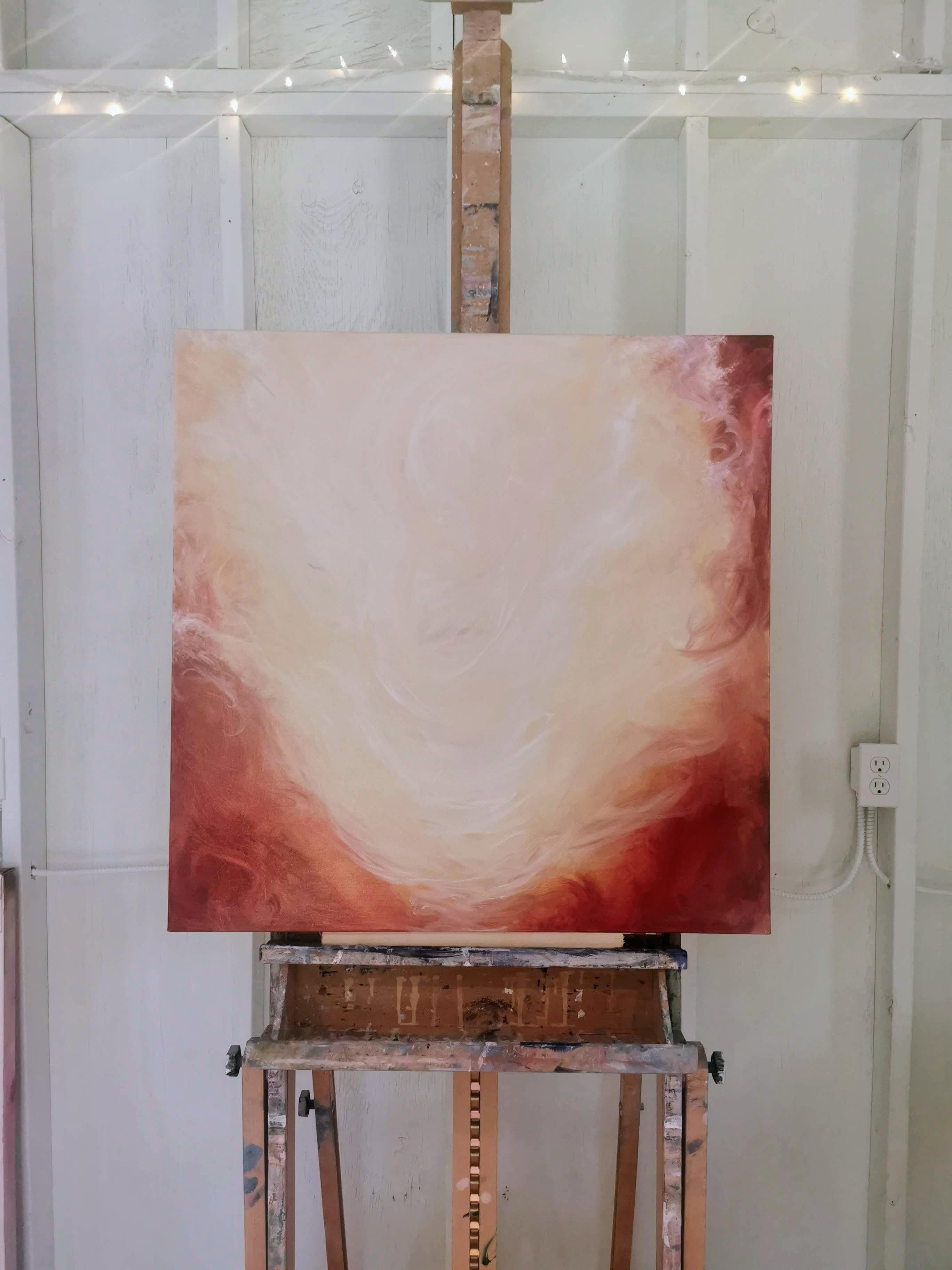 Life everlasting - Peinture expressionniste abstraite rouge, orange et blanche en vente 2