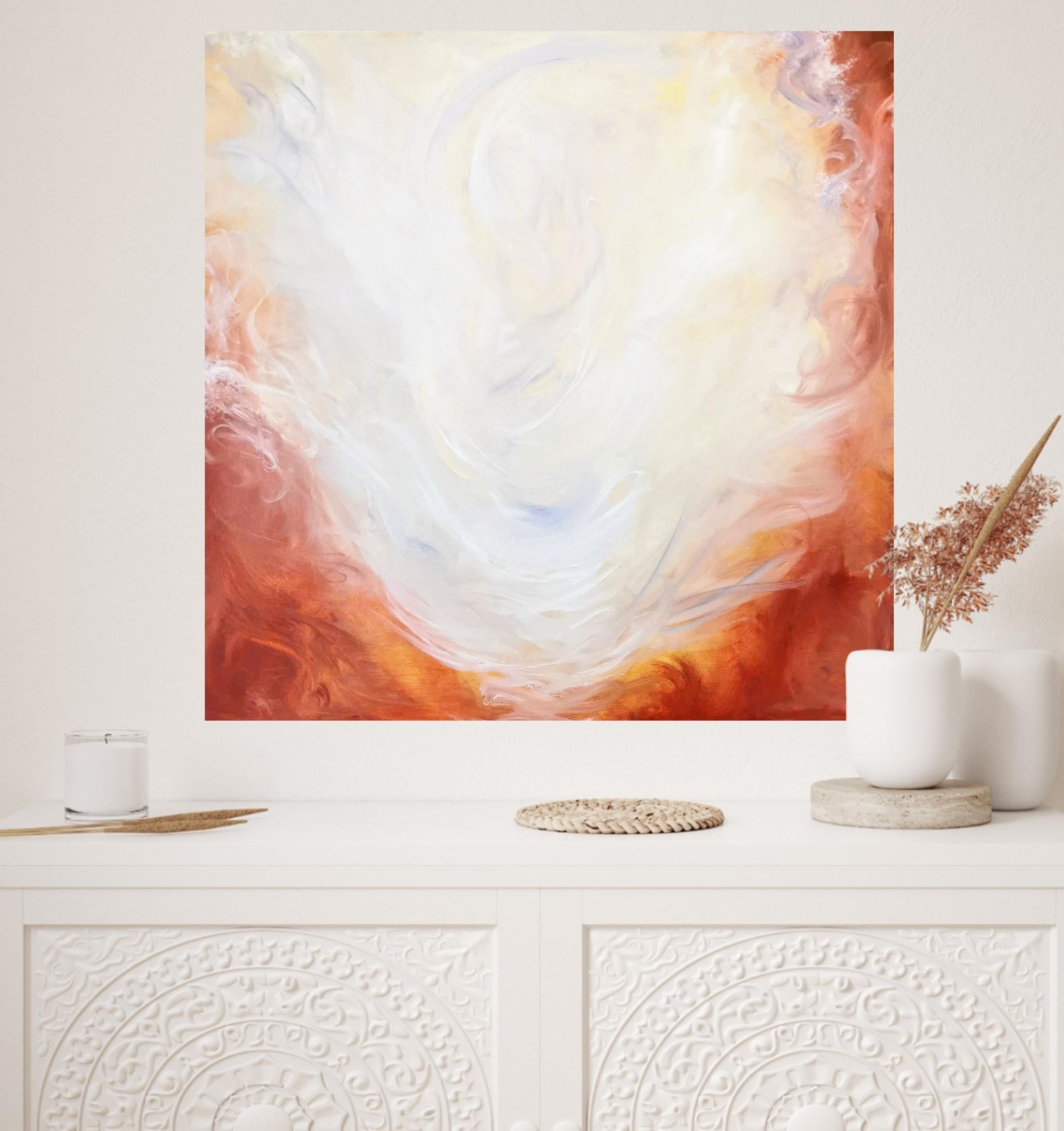 Life everlasting - Peinture expressionniste abstraite rouge, orange et blanche en vente 4