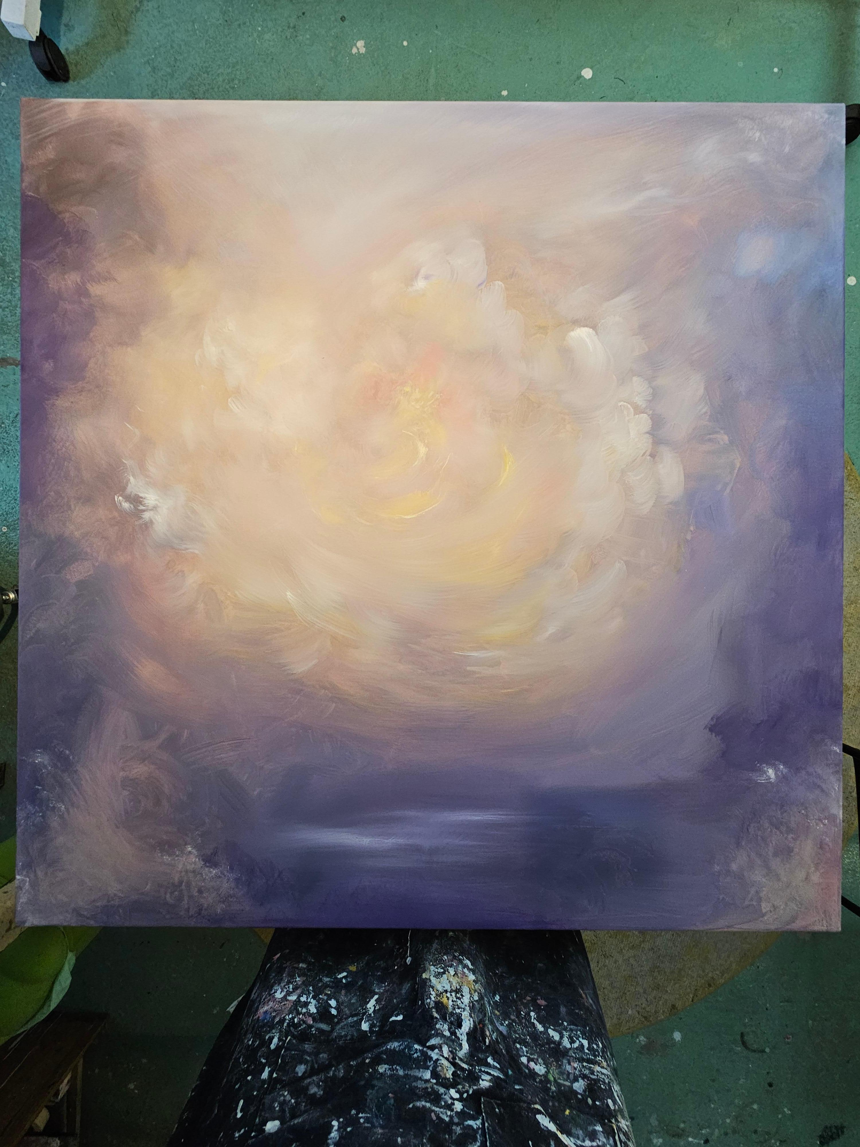 Light eternal - Quadro astratto di paesaggio floreale da sogno - Abstract Painting Marrone di Jennifer L. Baker