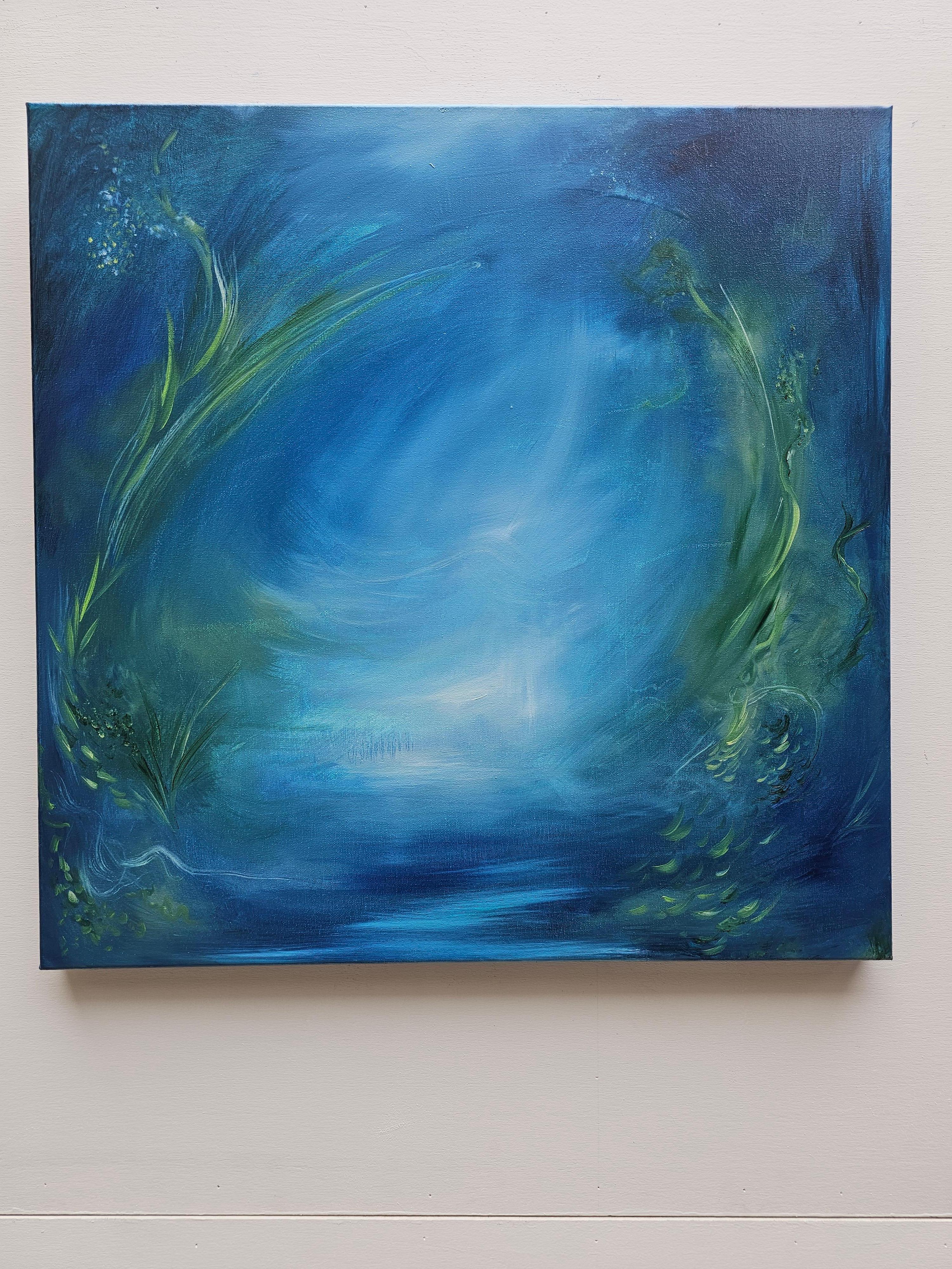 Lilith - Quadro astratto di acqua e natura di colore blu e verde 5