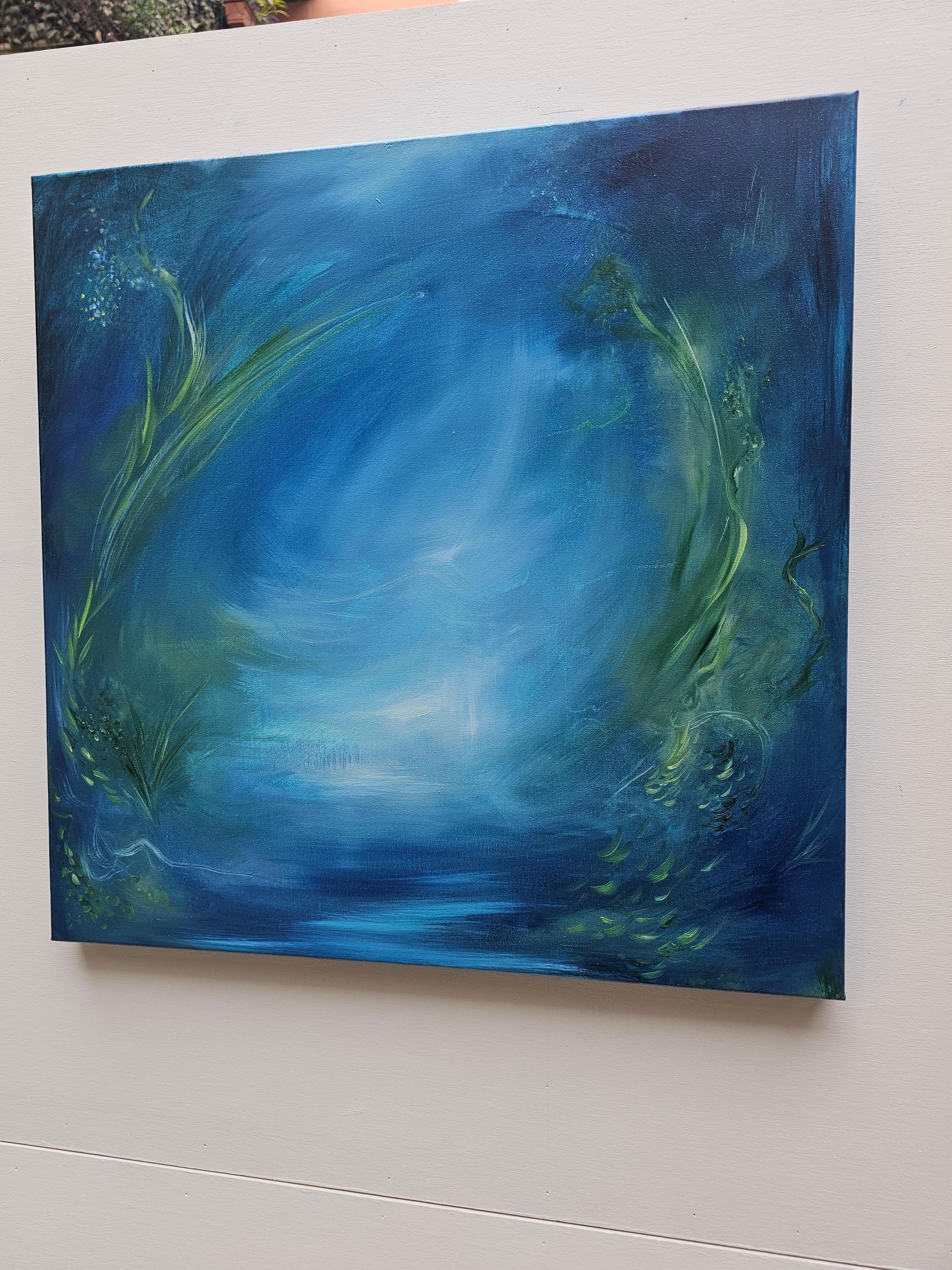Lilith - Quadro astratto di acqua e natura di colore blu e verde 6