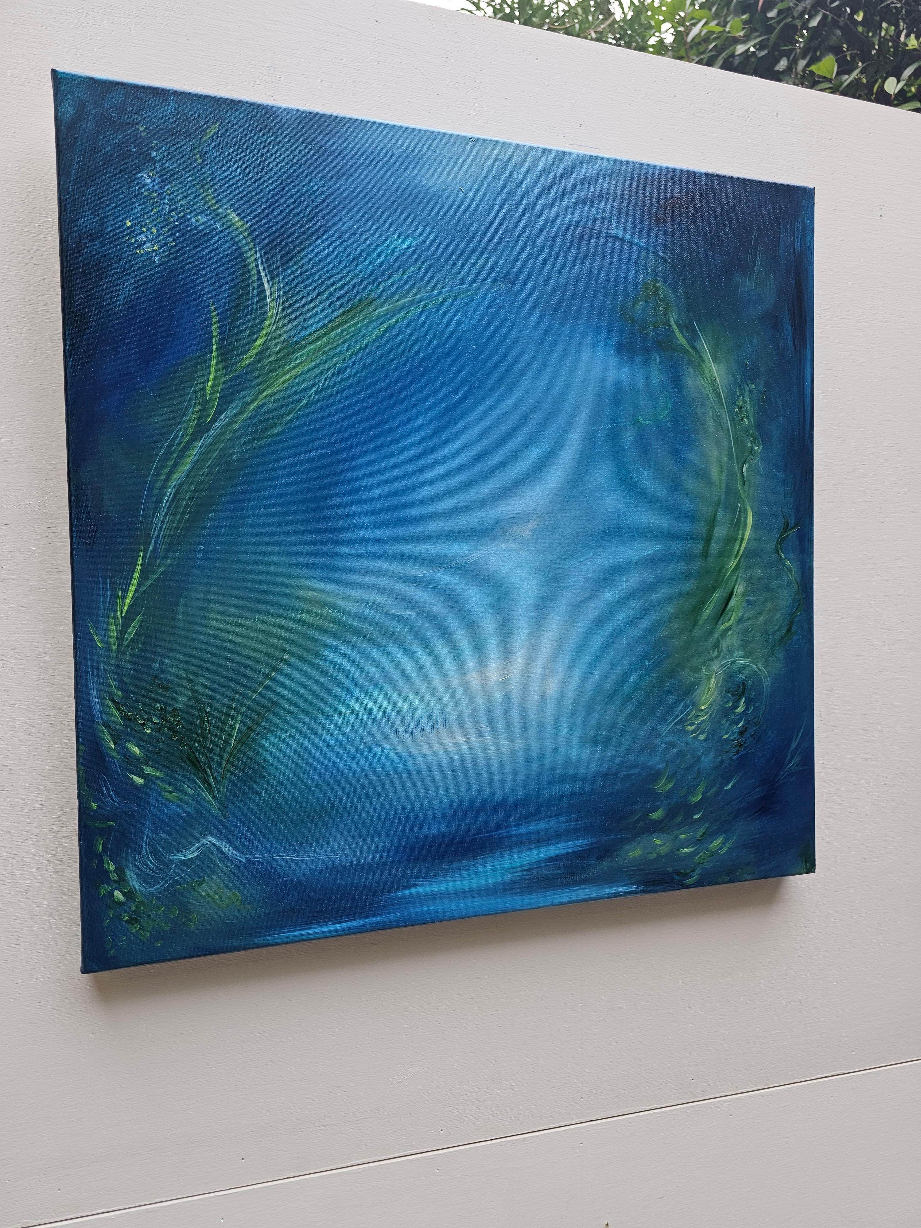 Lilith - Quadro astratto di acqua e natura di colore blu e verde 7