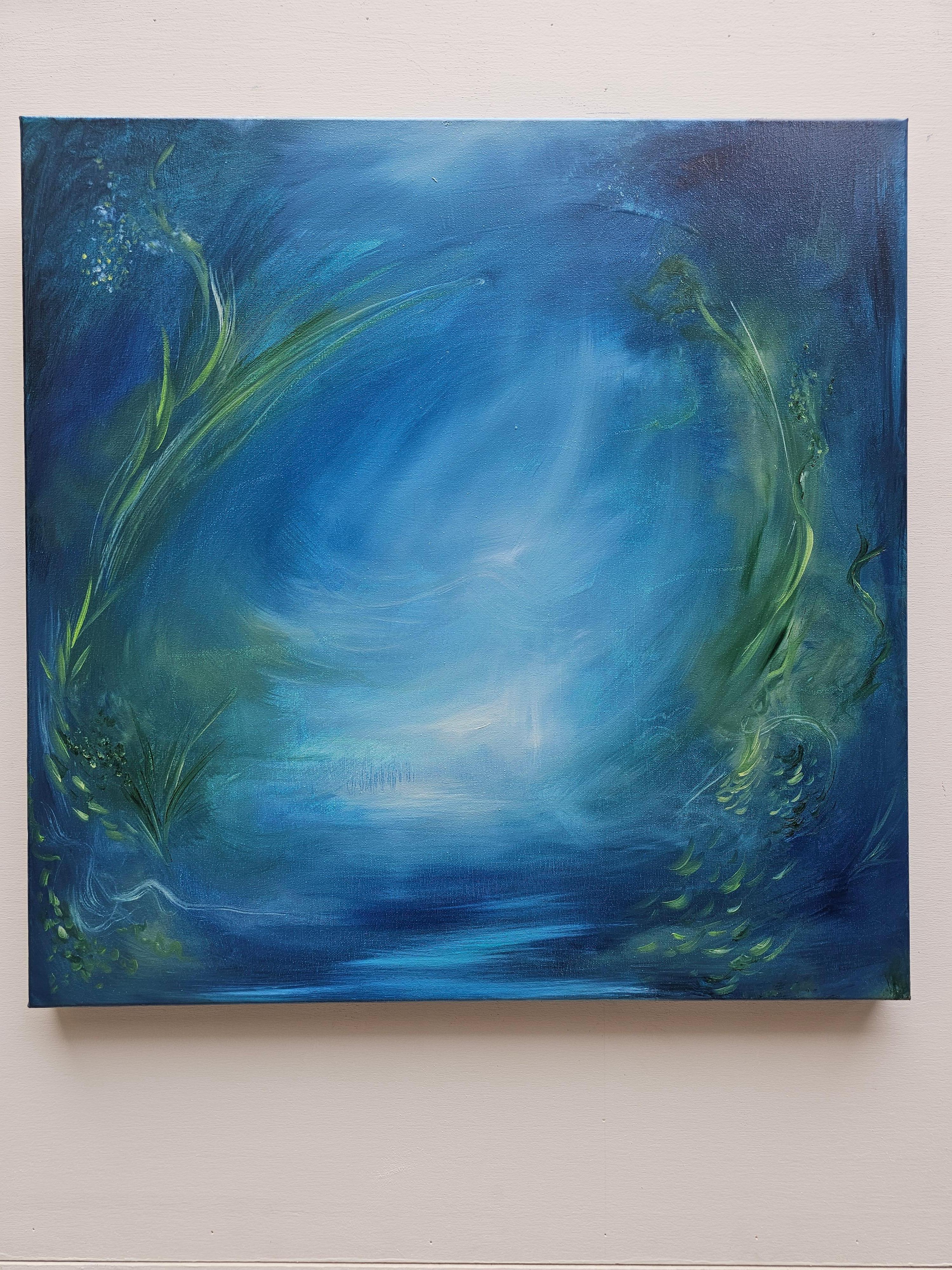 Lilith - Quadro astratto di acqua e natura di colore blu e verde 4