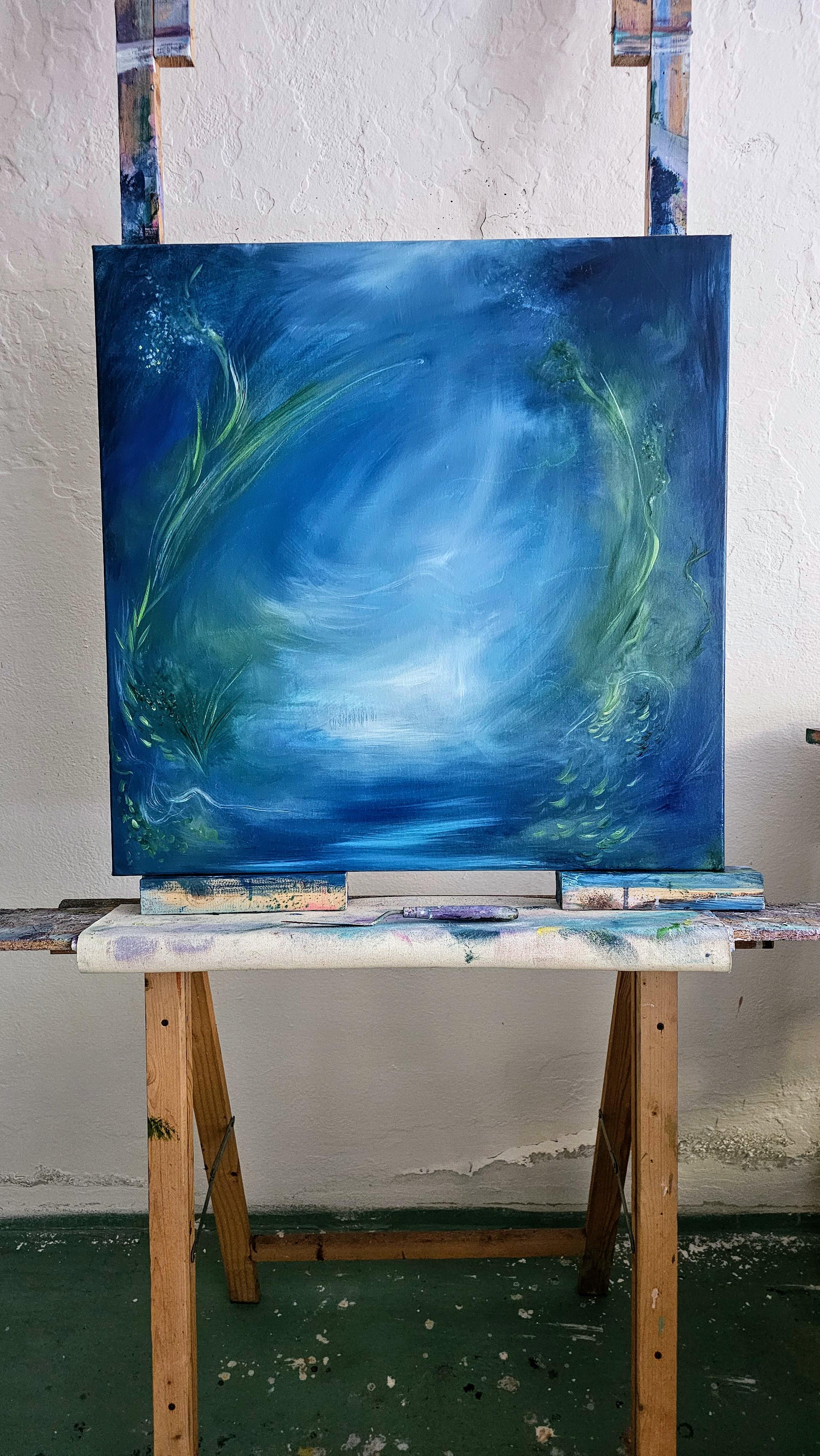 Lilith - Quadro astratto di acqua e natura di colore blu e verde 2