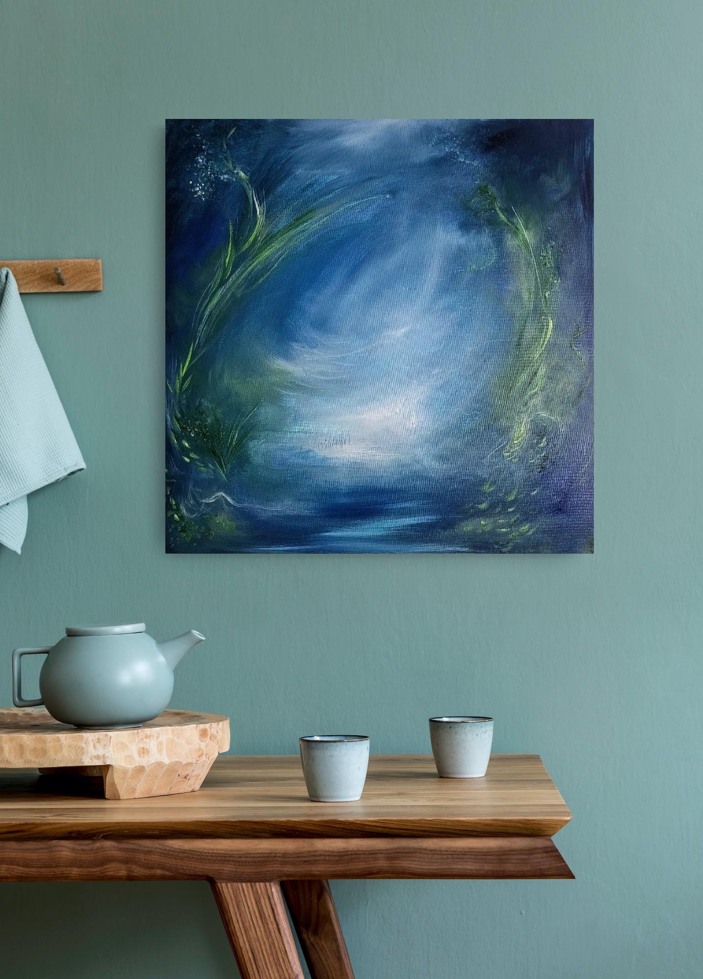 Lilith - Quadro astratto di acqua e natura di colore blu e verde 3