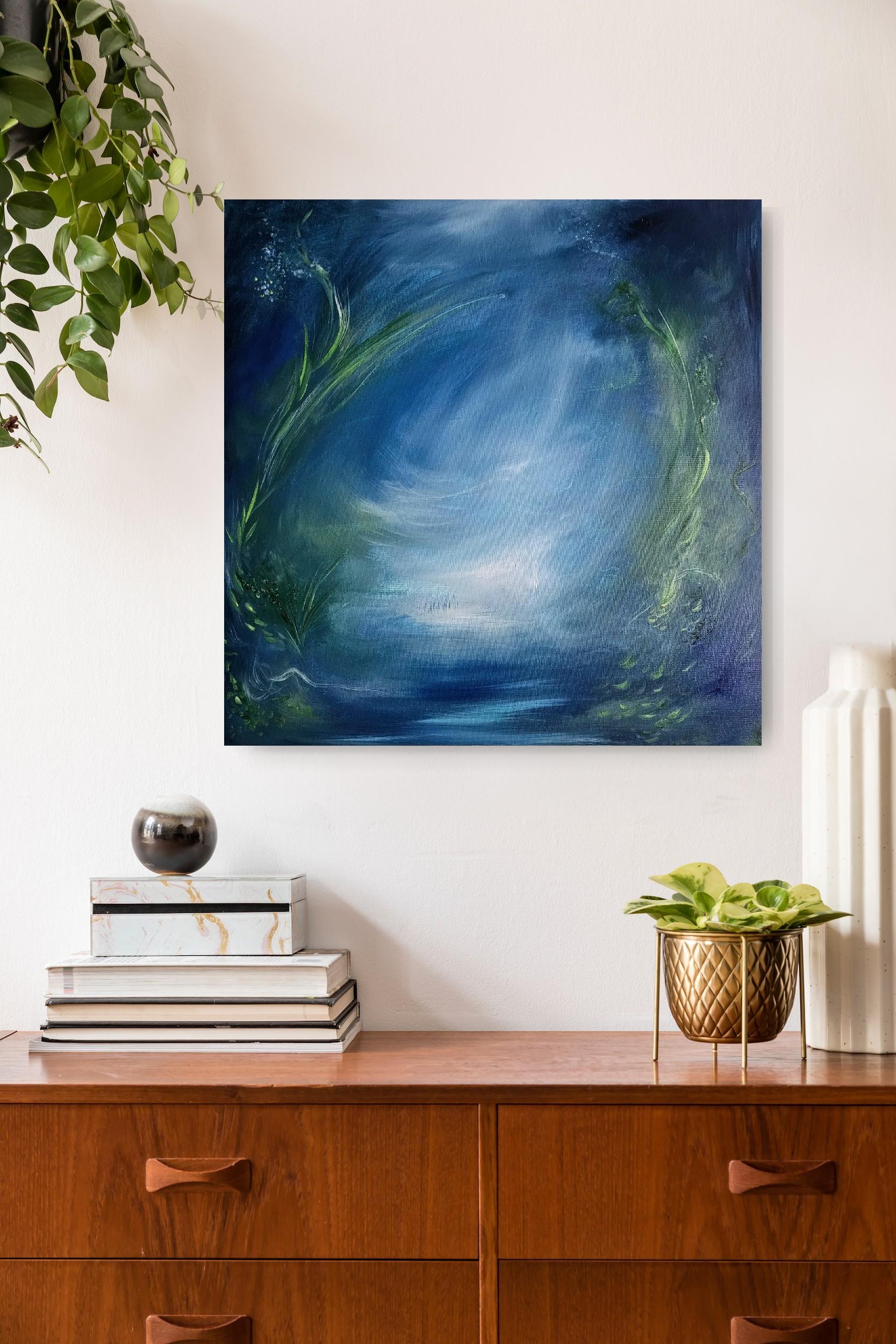 Lilith - Quadro astratto di acqua e natura di colore blu e verde 1