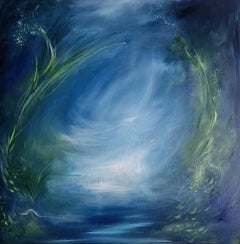 Lilith - Quadro astratto di acqua e natura di colore blu e verde