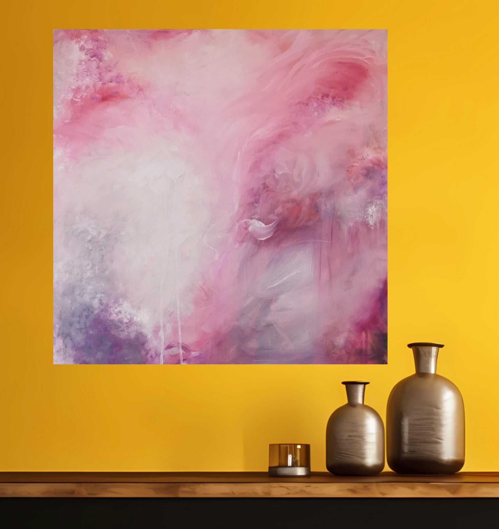Love child - Quadro di natura astratta espressionista rosa tenue in vendita 5