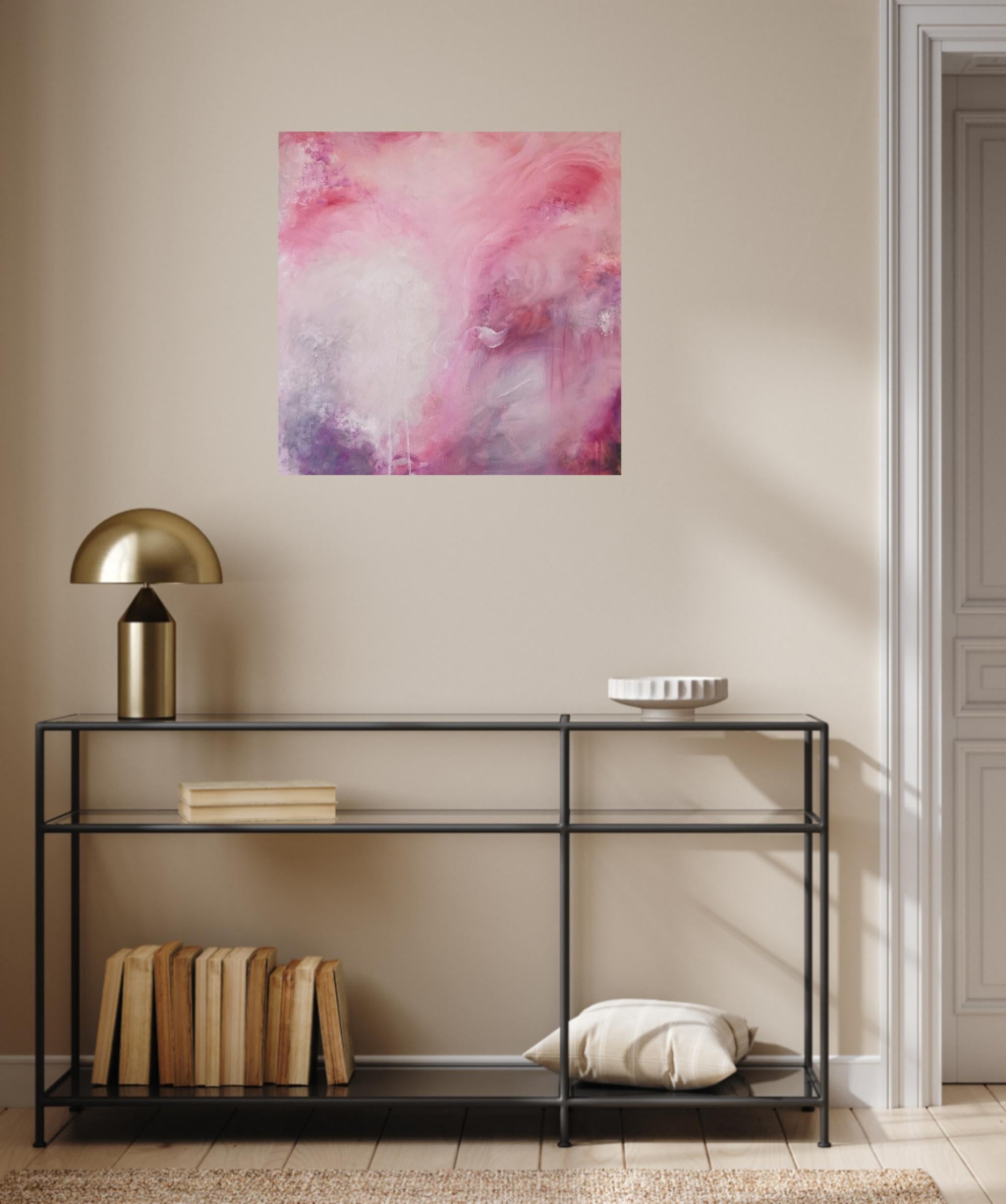 Love child - Quadro di natura astratta espressionista rosa tenue in vendita 6