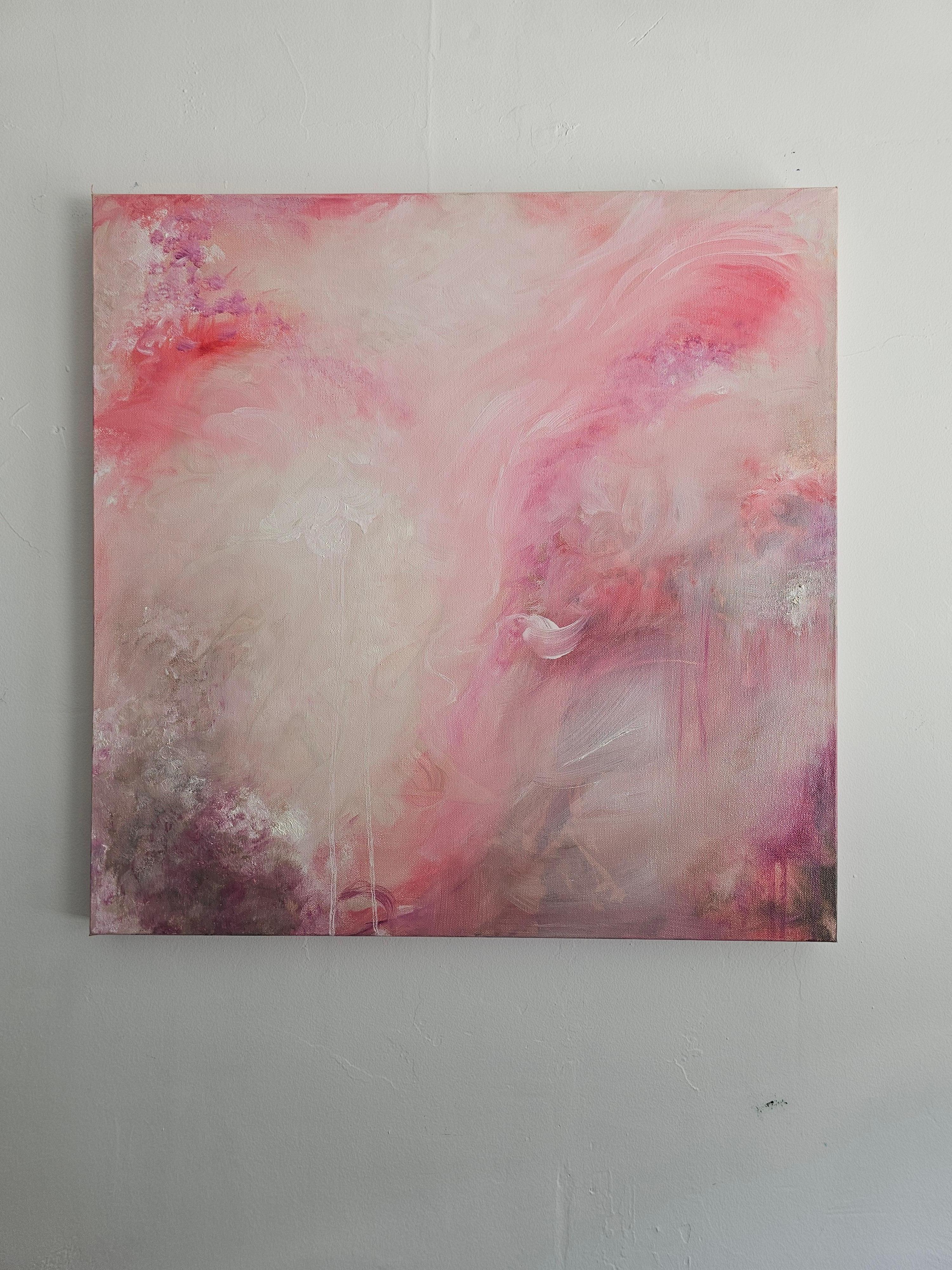 Love child - Soft pink abstract expressionist nature painting For Sale 6