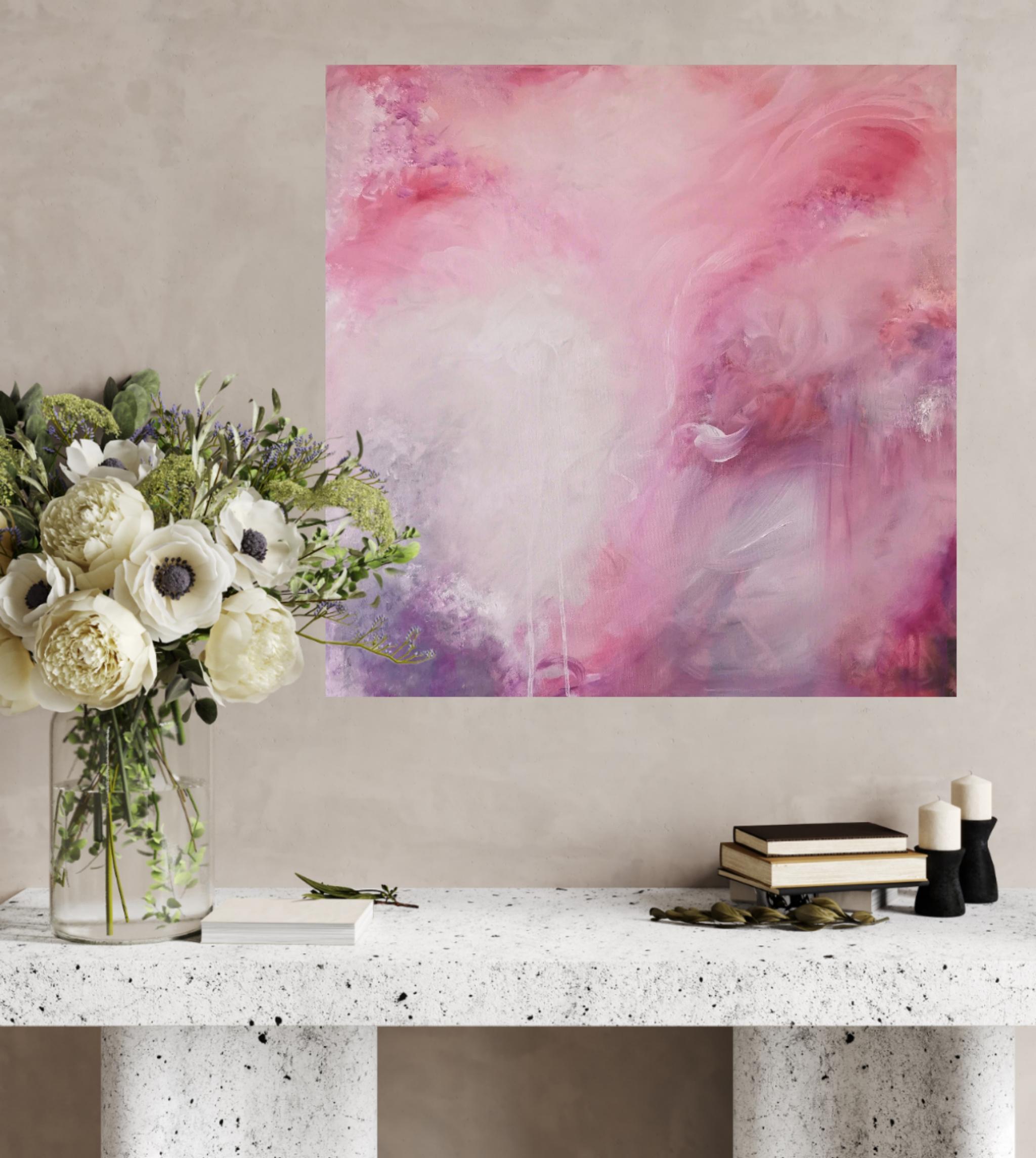 Love child - Quadro di natura astratta espressionista rosa tenue in vendita 7