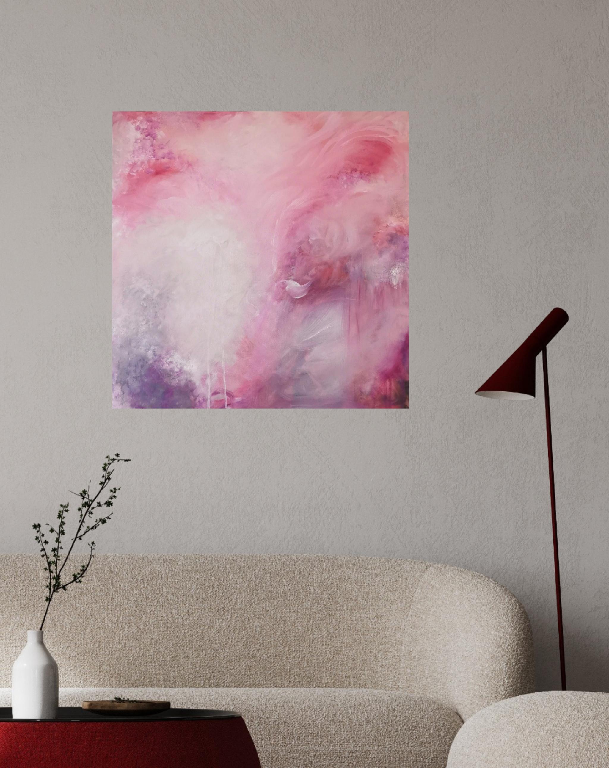 Love child - Soft pink abstract expressionist nature painting For Sale 10