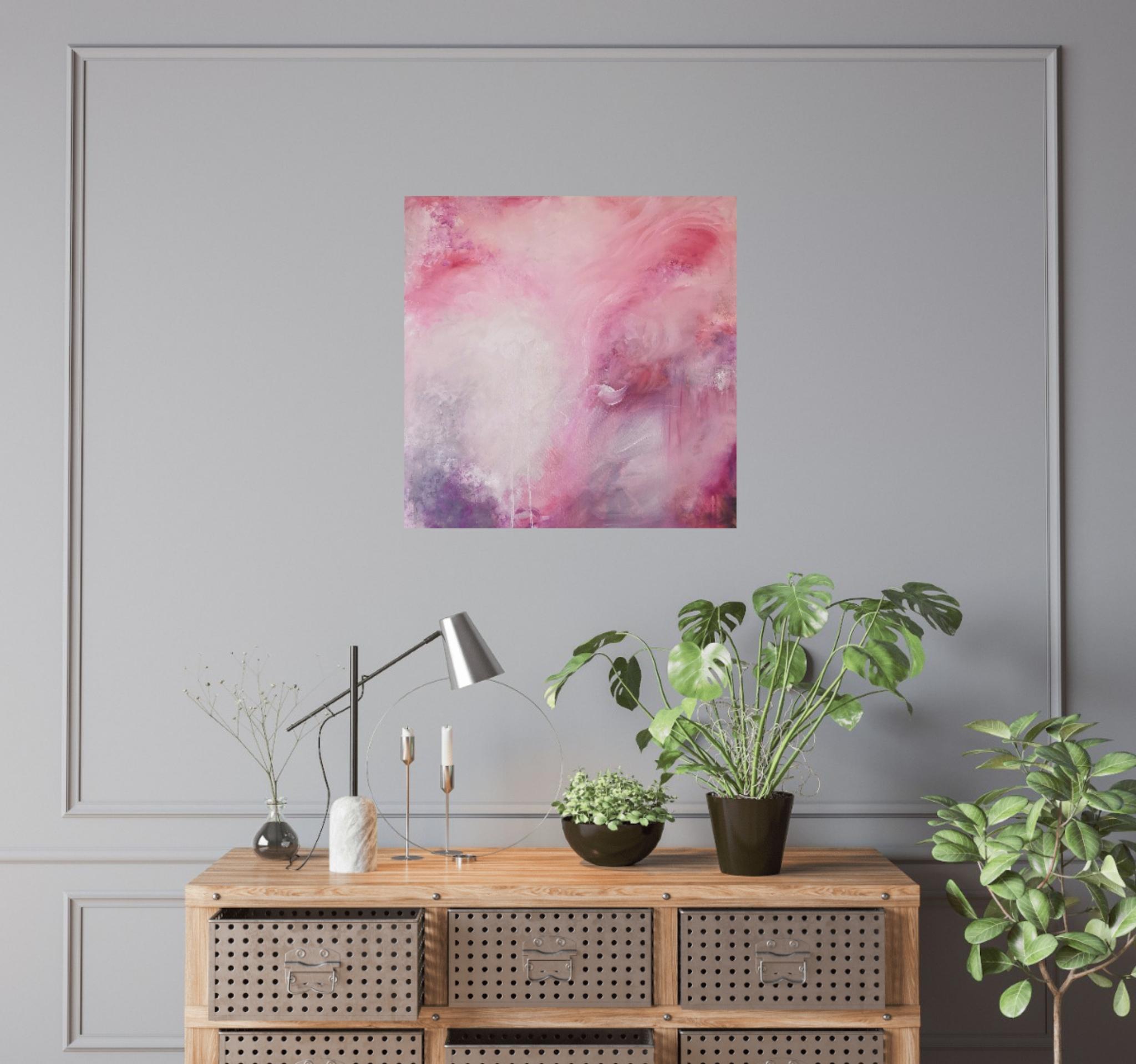 Love child - Quadro di natura astratta espressionista rosa tenue in vendita 8