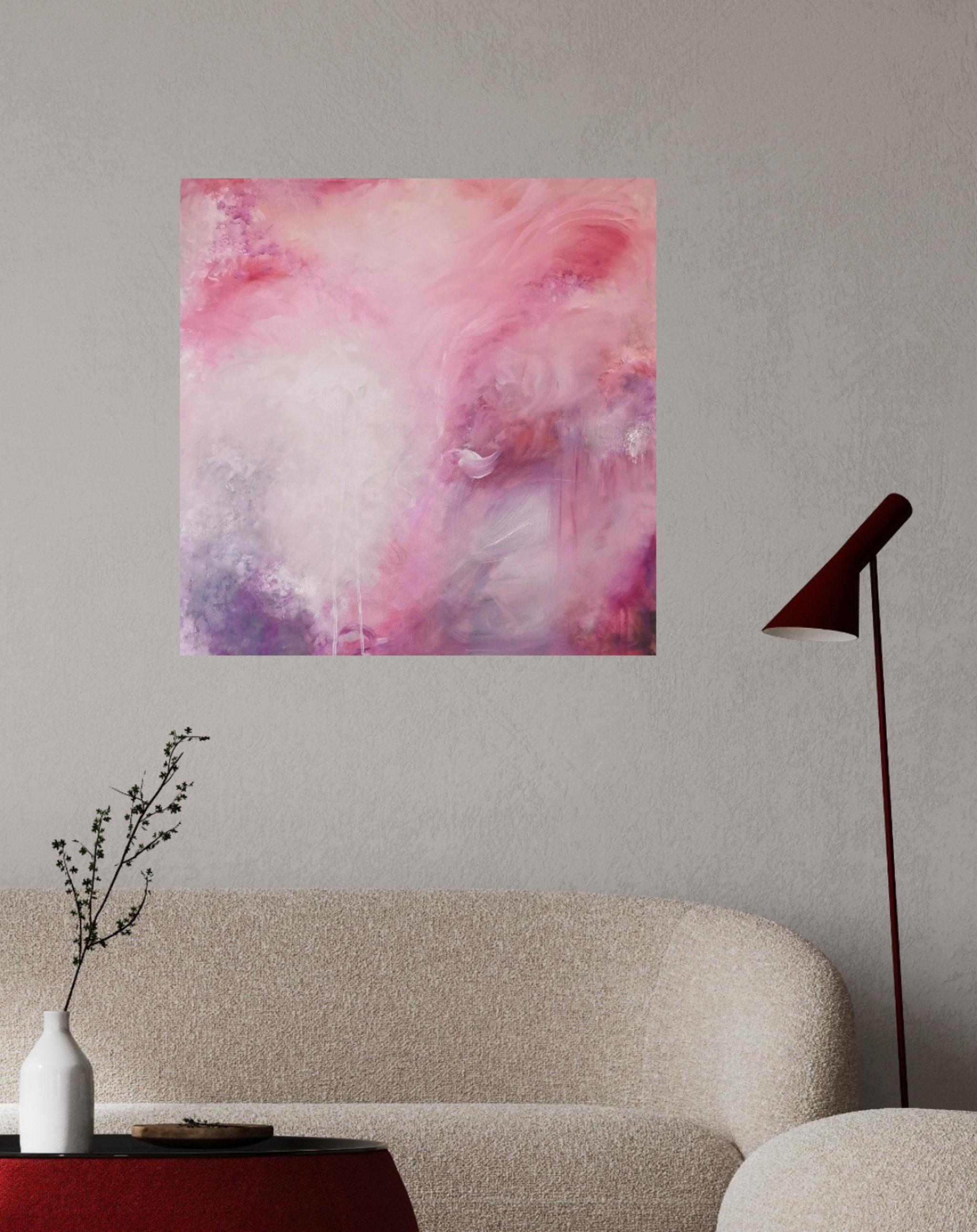 Love child - Quadro di natura astratta espressionista rosa tenue in vendita 9