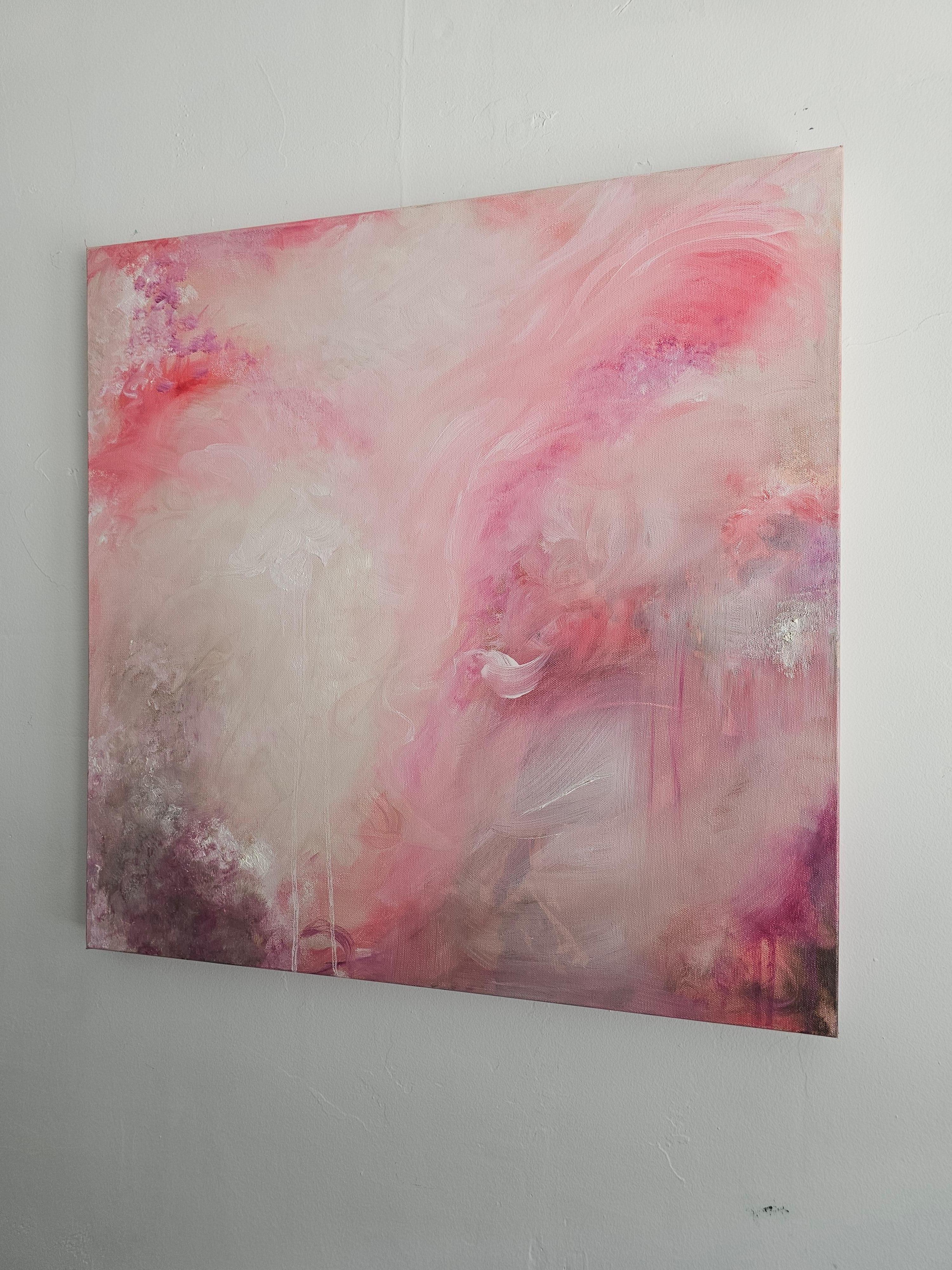 Love child - Soft pink abstract expressionist nature painting For Sale 14