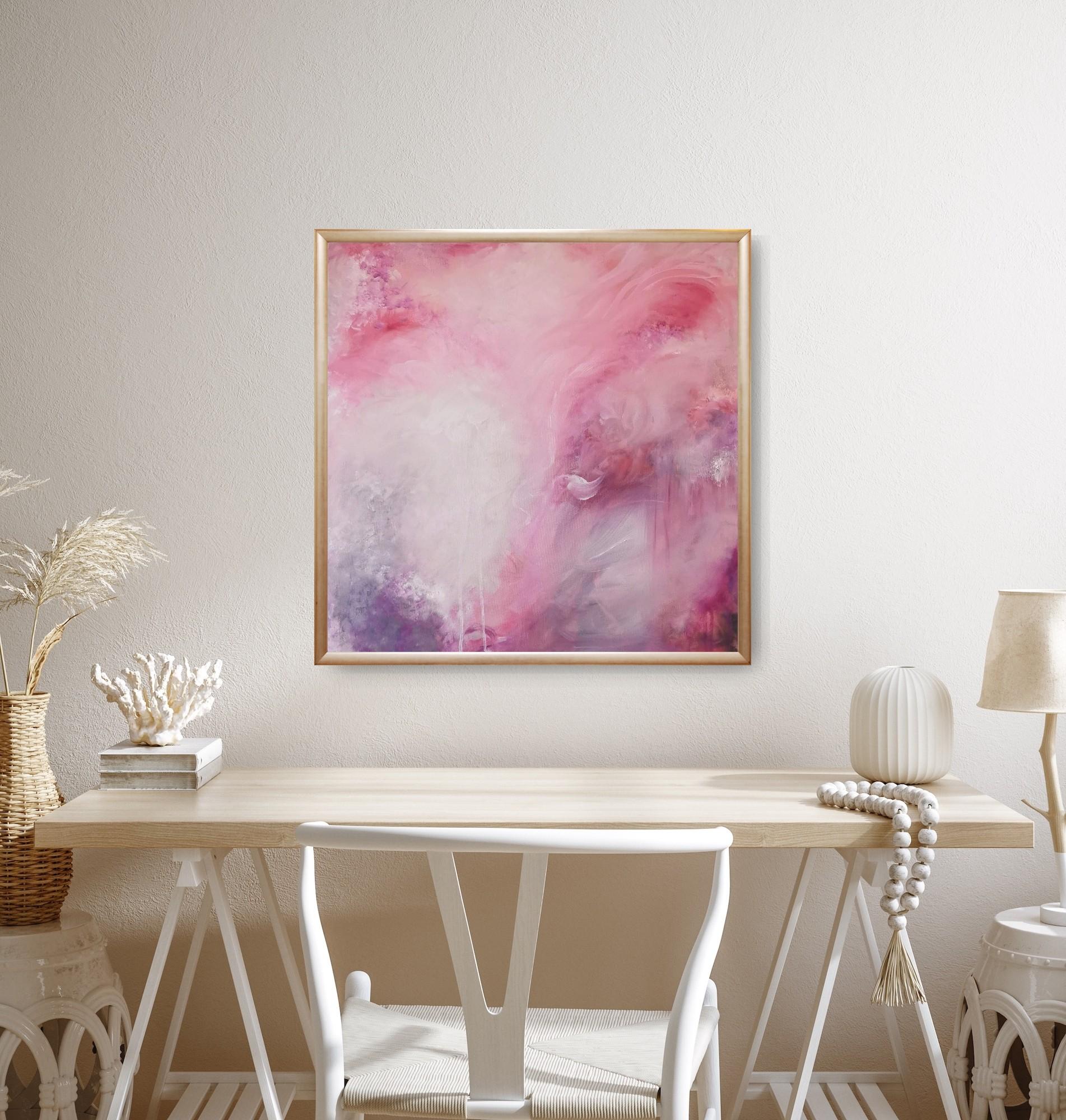 Love child - Soft pink abstract expressionist nature painting - Painting by Jennifer L. Baker