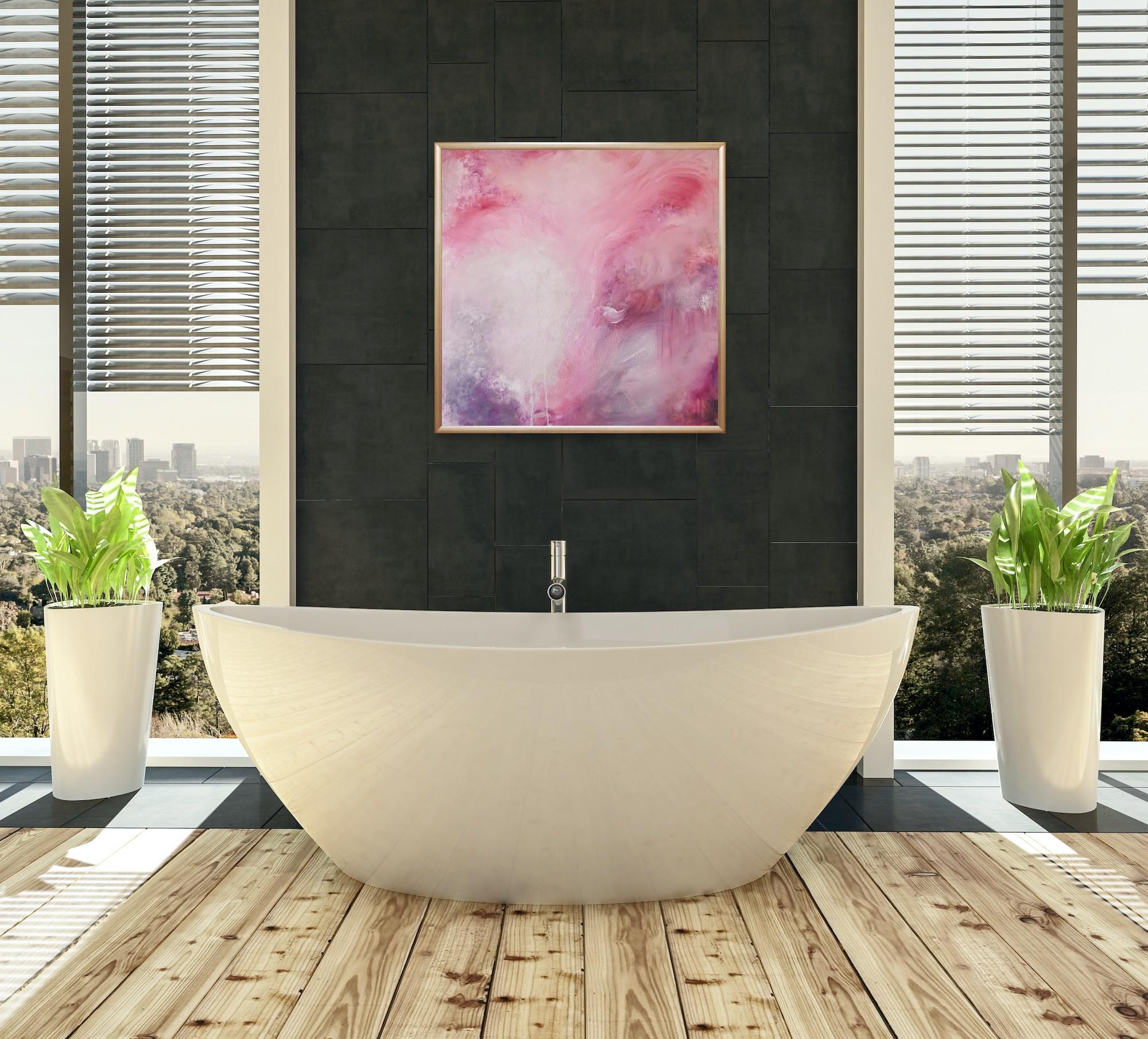 Love child - Quadro di natura astratta espressionista rosa tenue - Painting Espressionismo astratto di Jennifer L. Baker