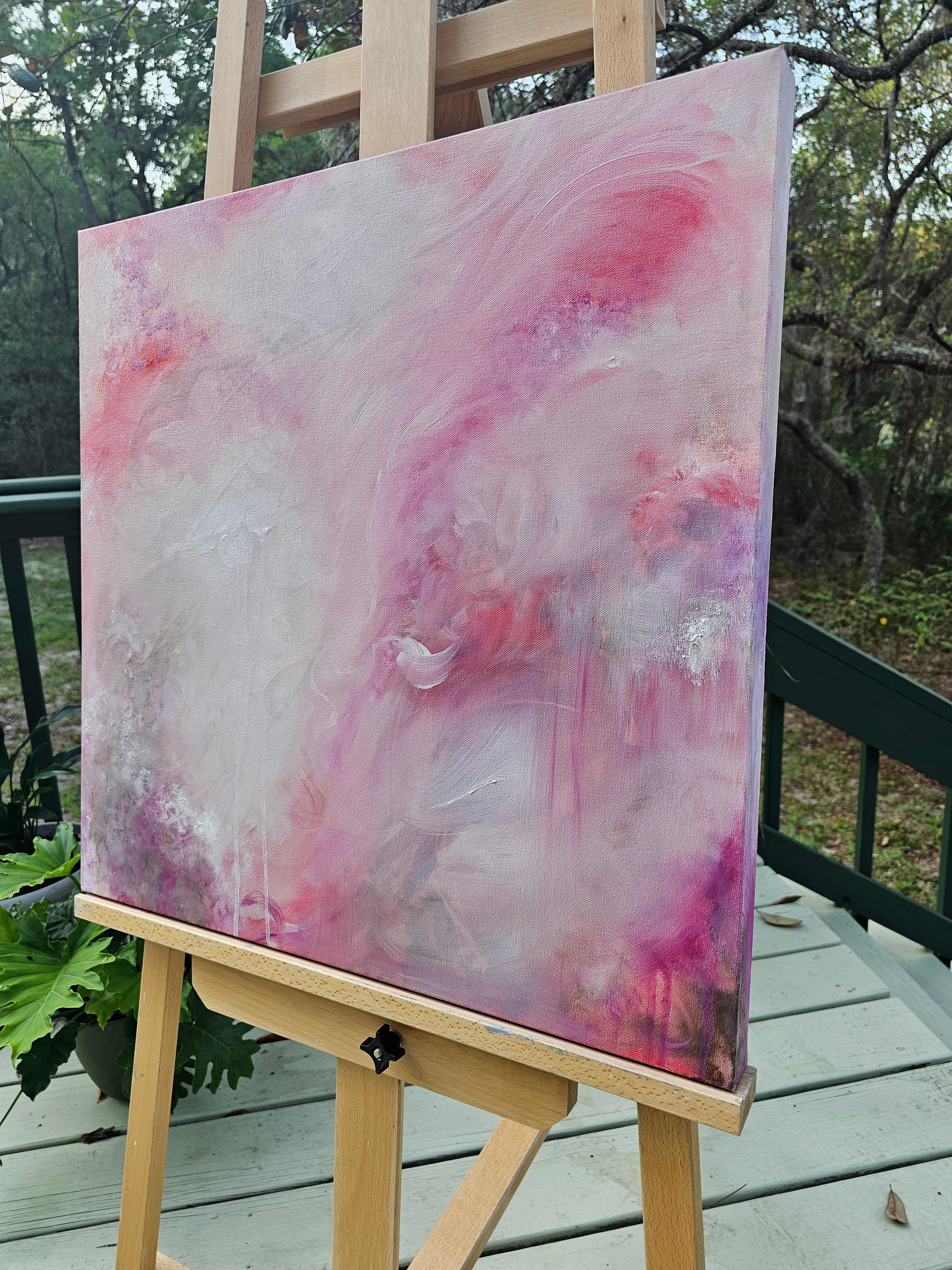 Love child - Soft pink abstract expressionist nature painting For Sale 1