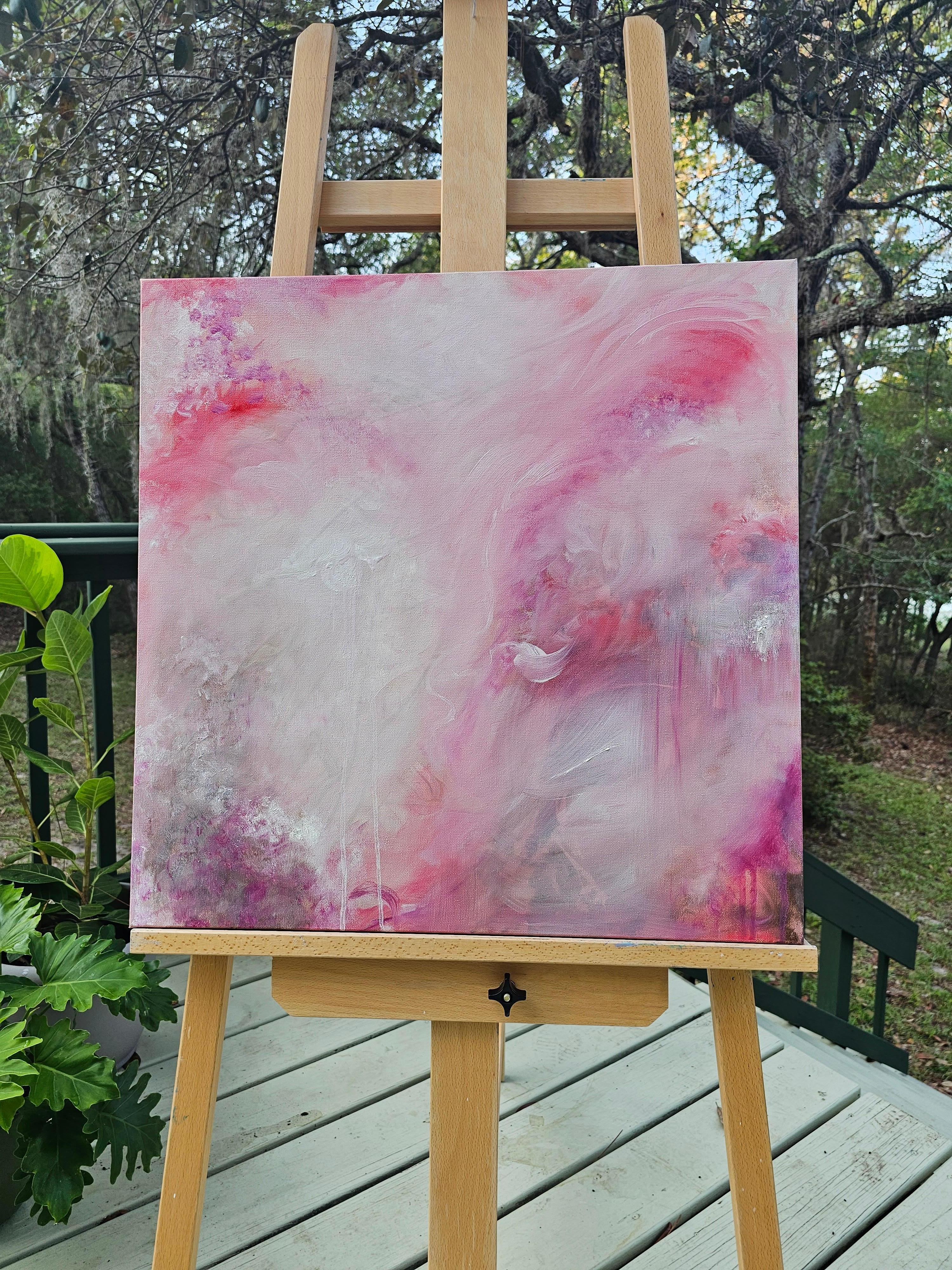 Love child - Quadro di natura astratta espressionista rosa tenue - Abstract Painting Grigio di Jennifer L. Baker