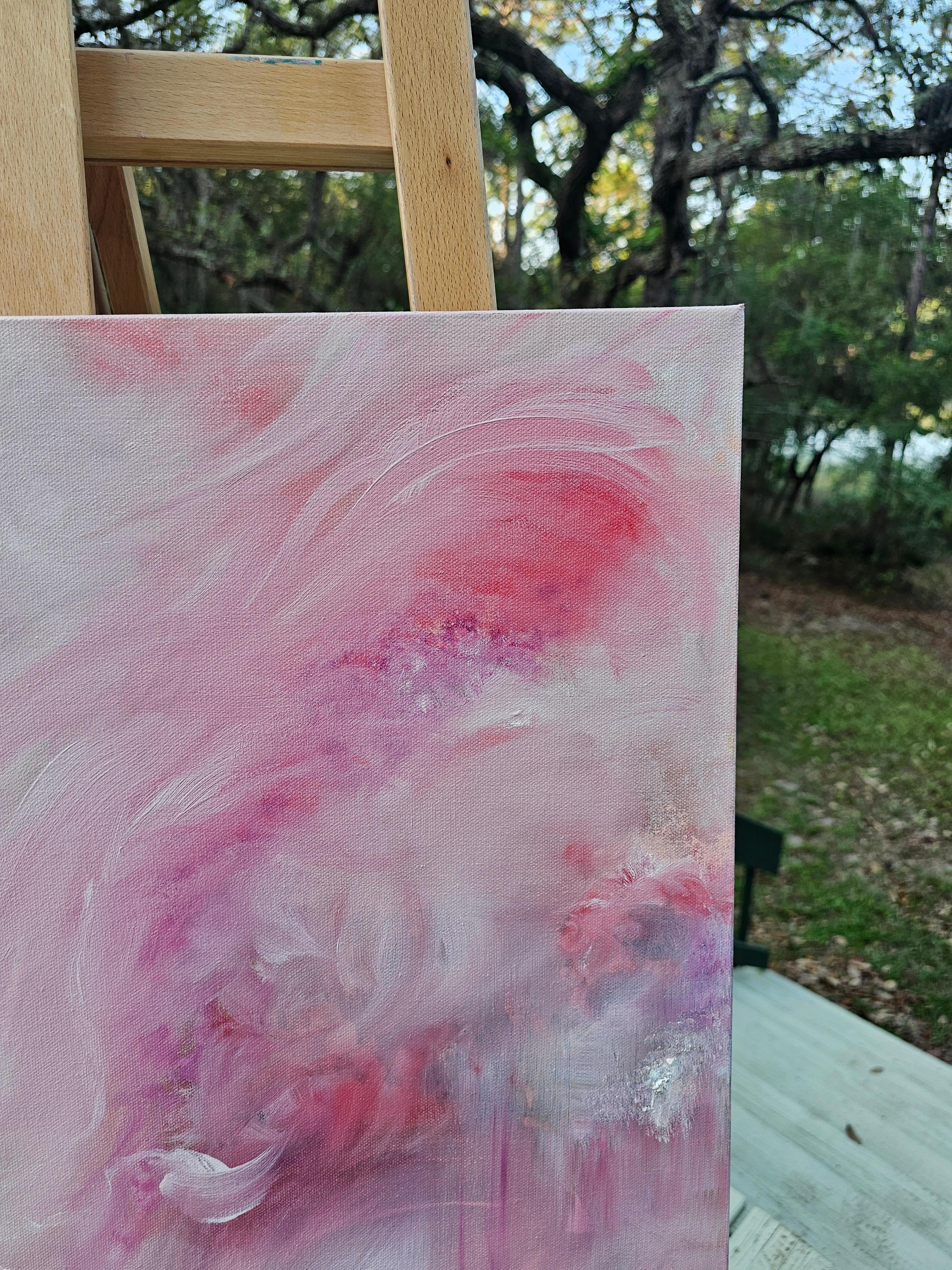 Love child - Quadro di natura astratta espressionista rosa tenue in vendita 2