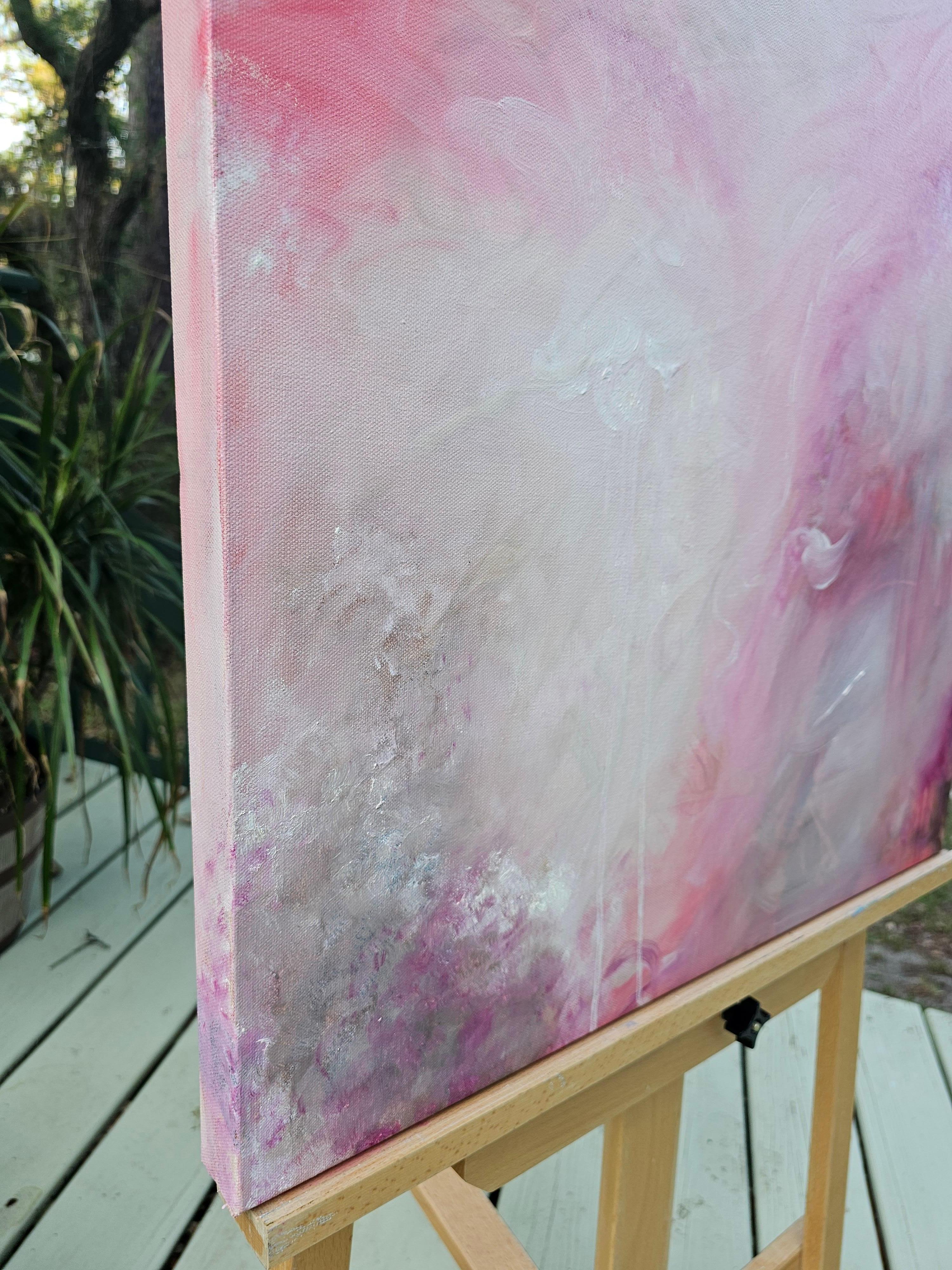 Love child - Quadro di natura astratta espressionista rosa tenue in vendita 3