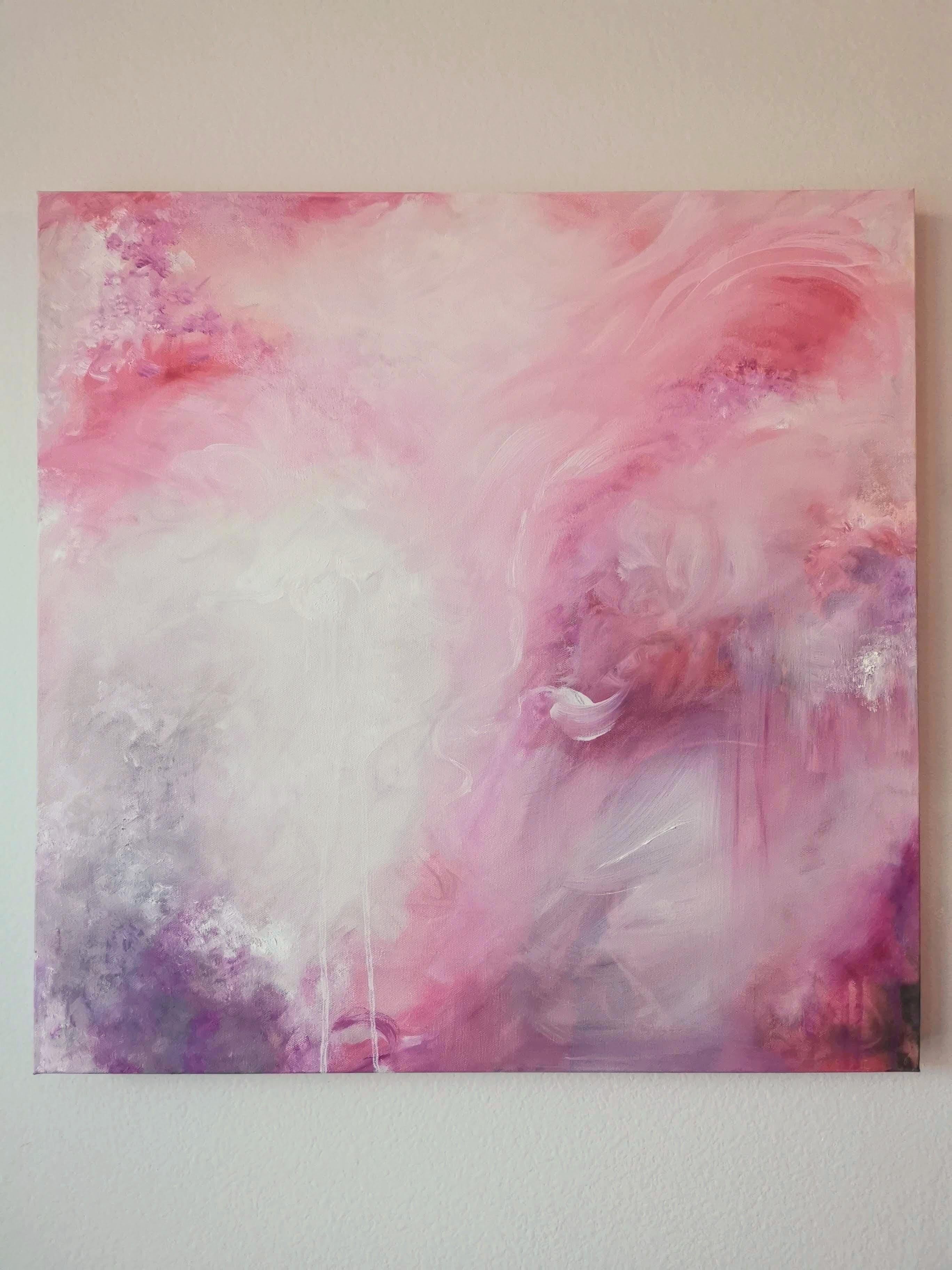 Love child - Quadro di natura astratta espressionista rosa tenue in vendita 4