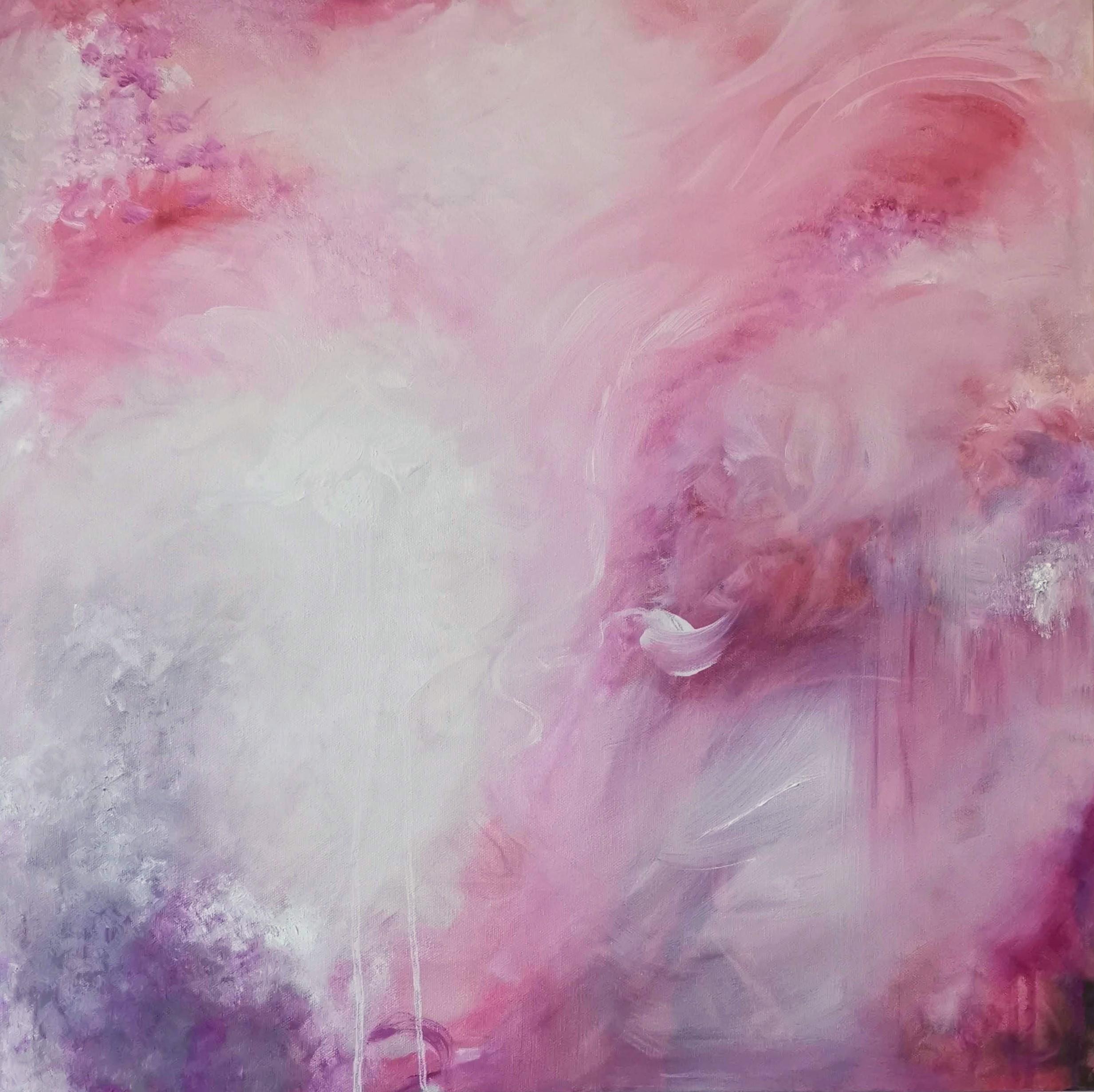 Jennifer L. Baker Abstract Painting - Love child - Soft pink abstract expressionist nature painting